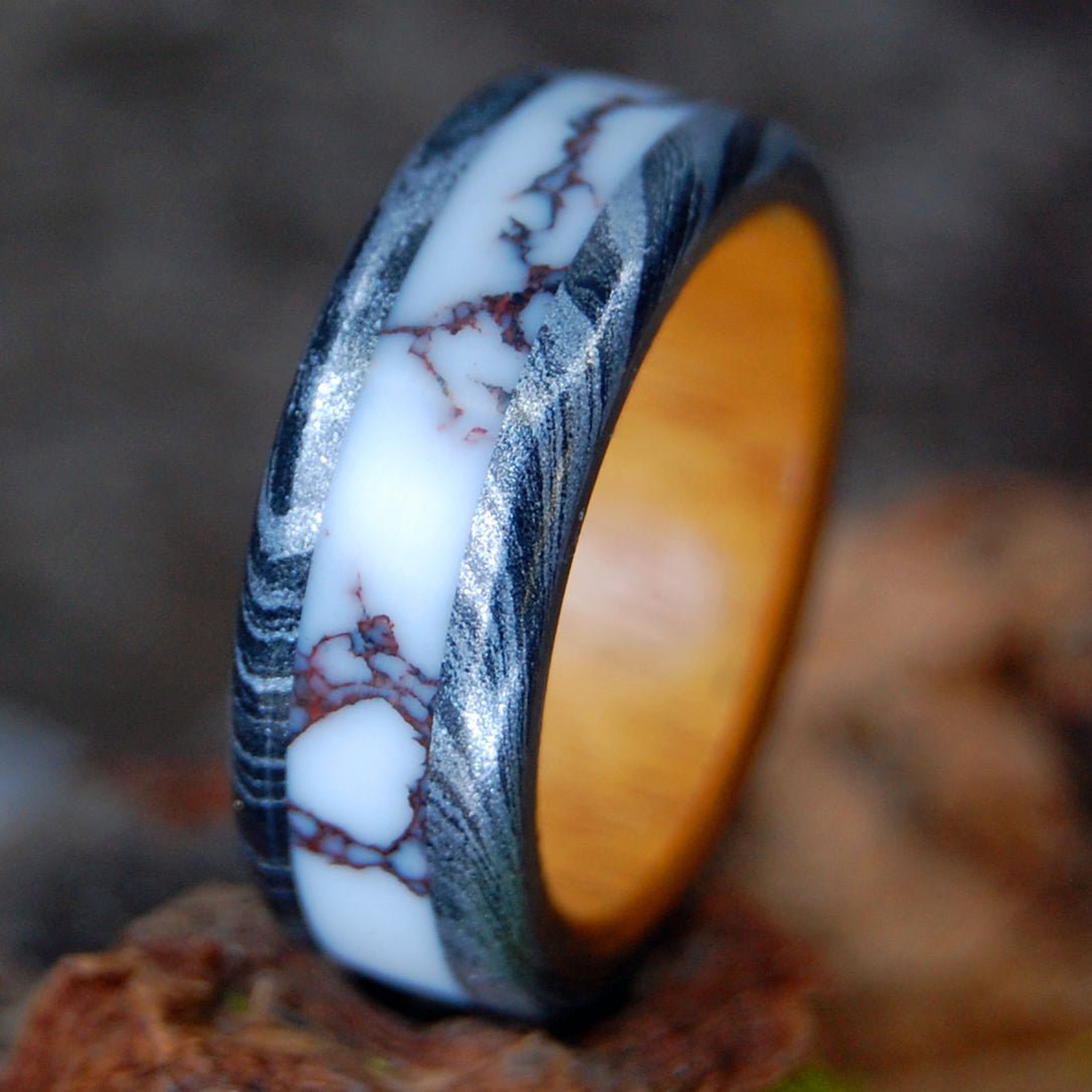 Osage Nation | Men's Osage Wood, Wild Horse Jasper & Titanium Wedding Ring - Minter and Richter Designs