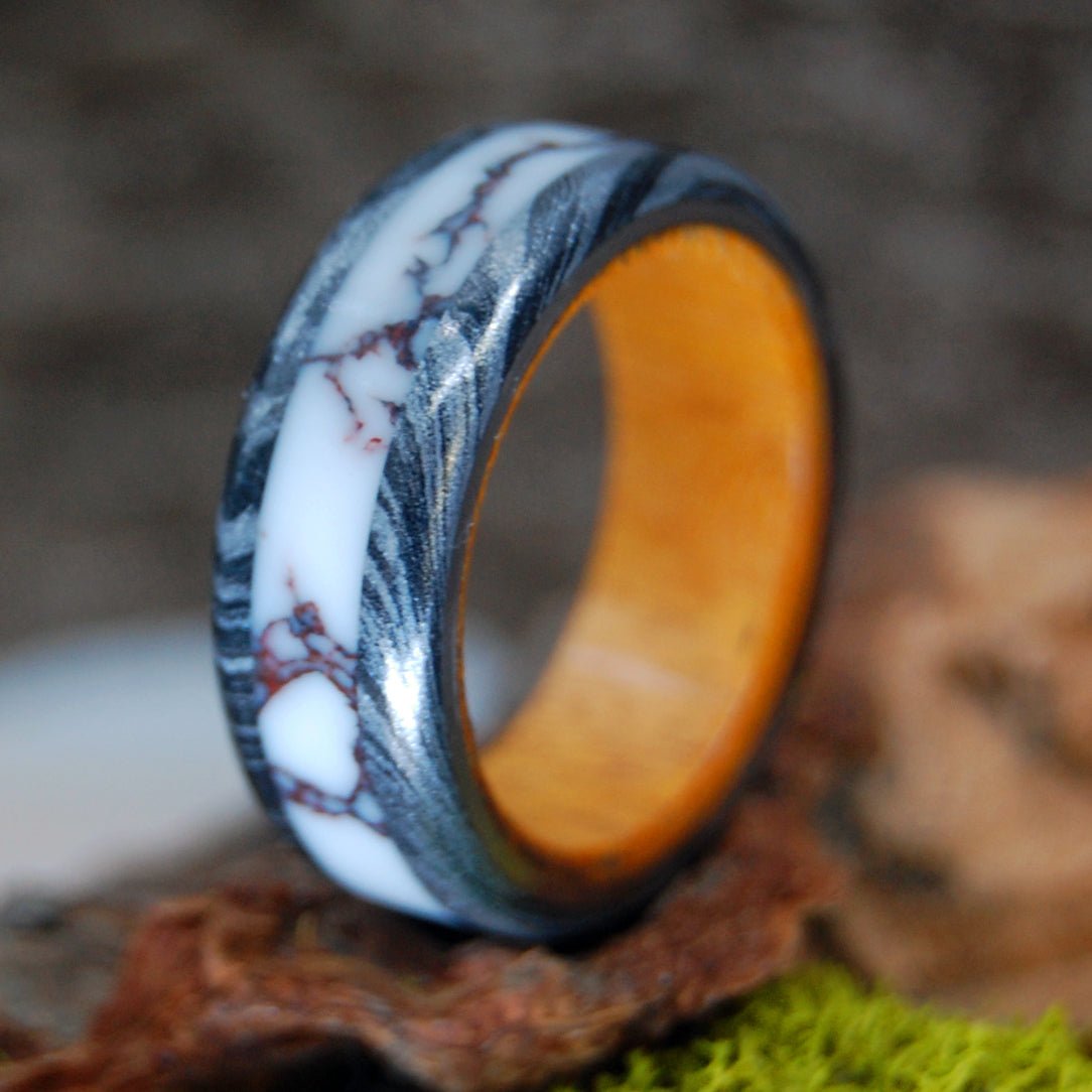 Osage Nation | Men's Osage Wood, Wild Horse Jasper & Titanium Wedding Ring - Minter and Richter Designs