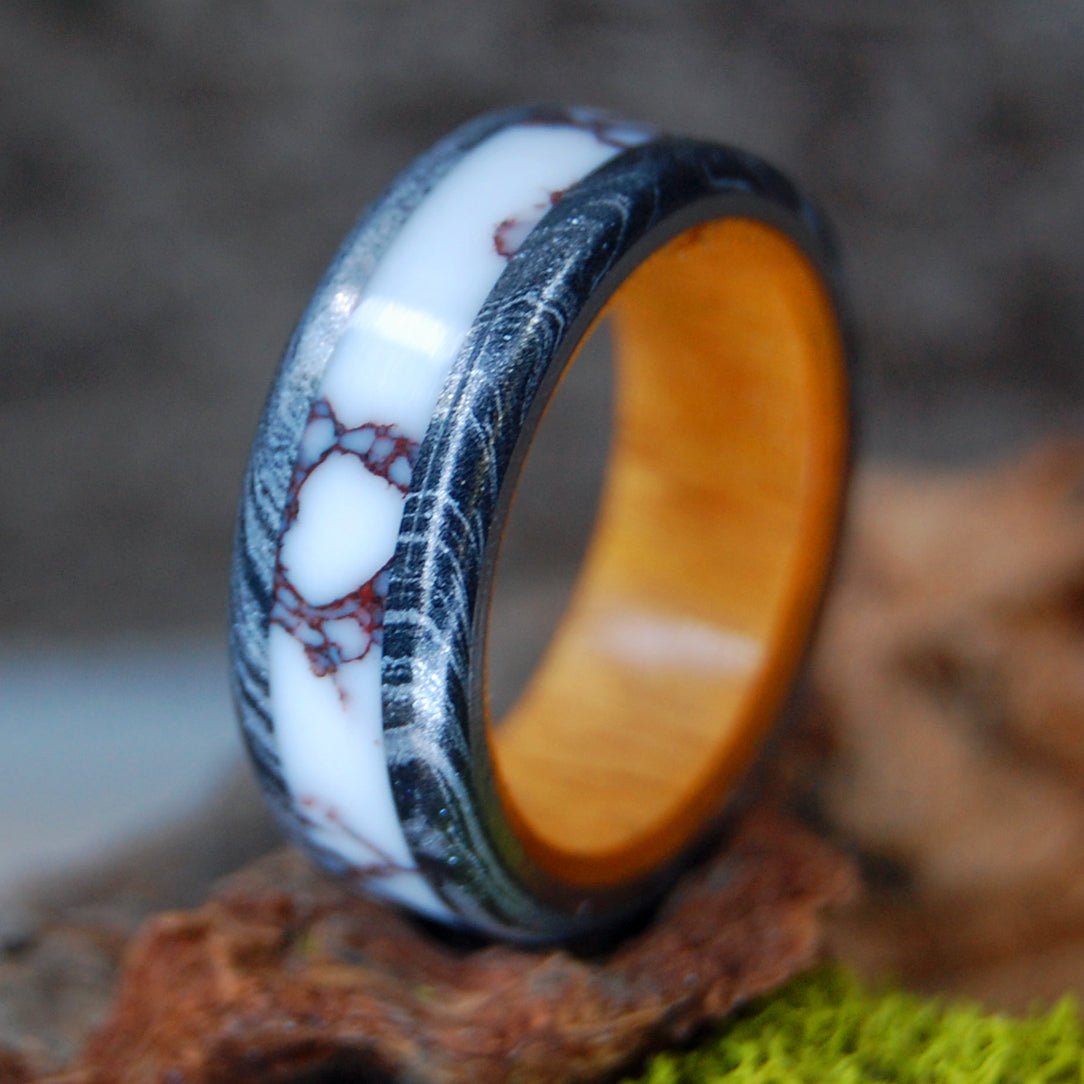 Osage Nation | Men's Osage Wood, Wild Horse Jasper & Titanium Wedding Ring - Minter and Richter Designs