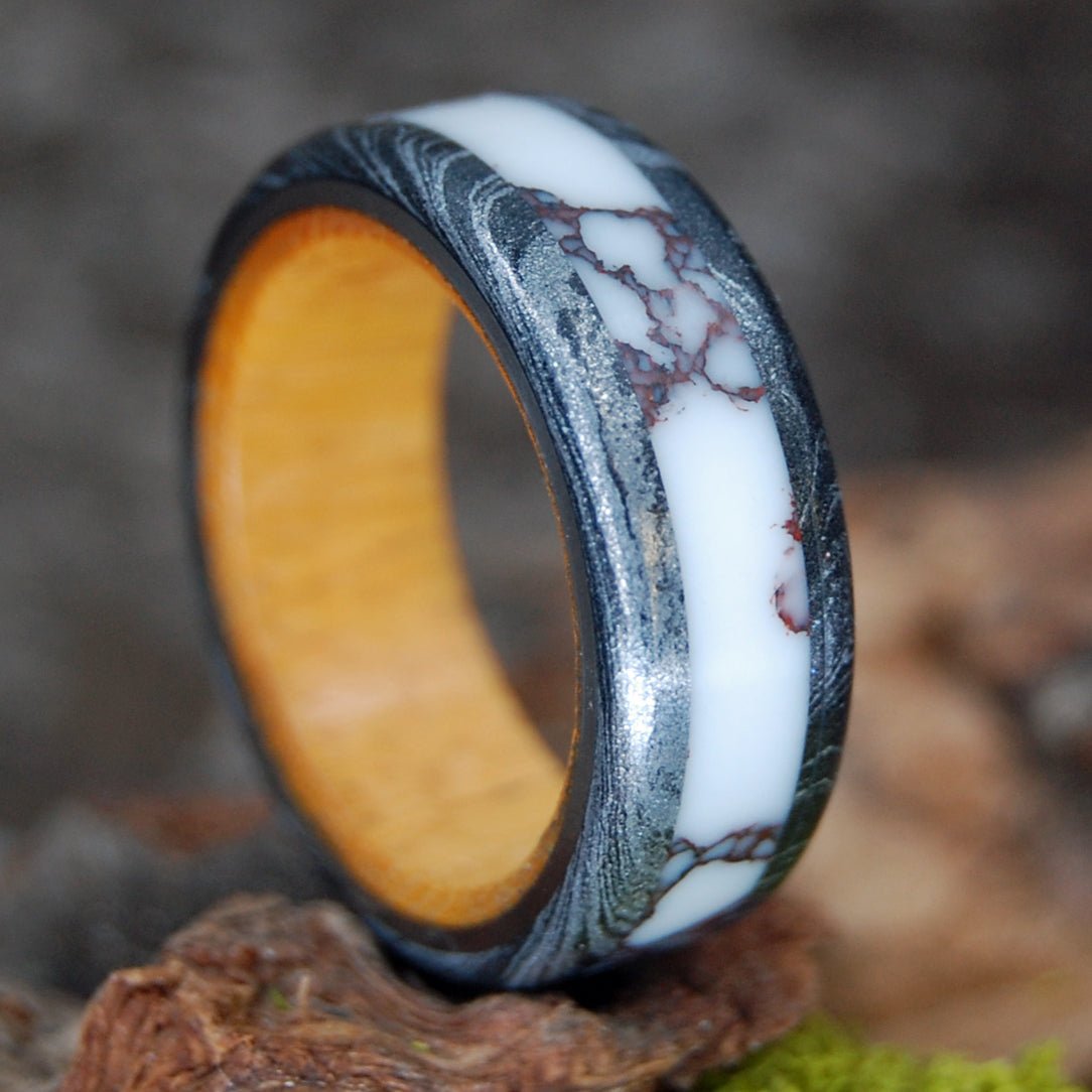 Osage Nation | Men's Osage Wood, Wild Horse Jasper & Titanium Wedding Ring - Minter and Richter Designs
