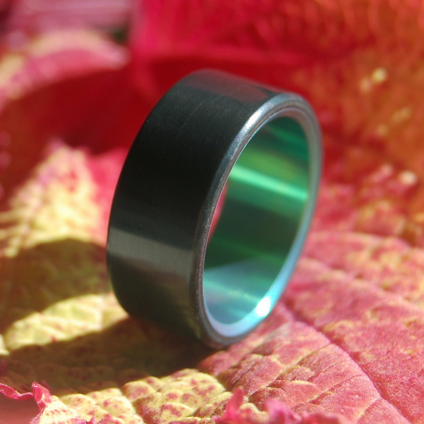 Othello's Envy | Men's Onyx Stone, Green Anodized Titanium Wedding Ring - Minter and Richter Designs