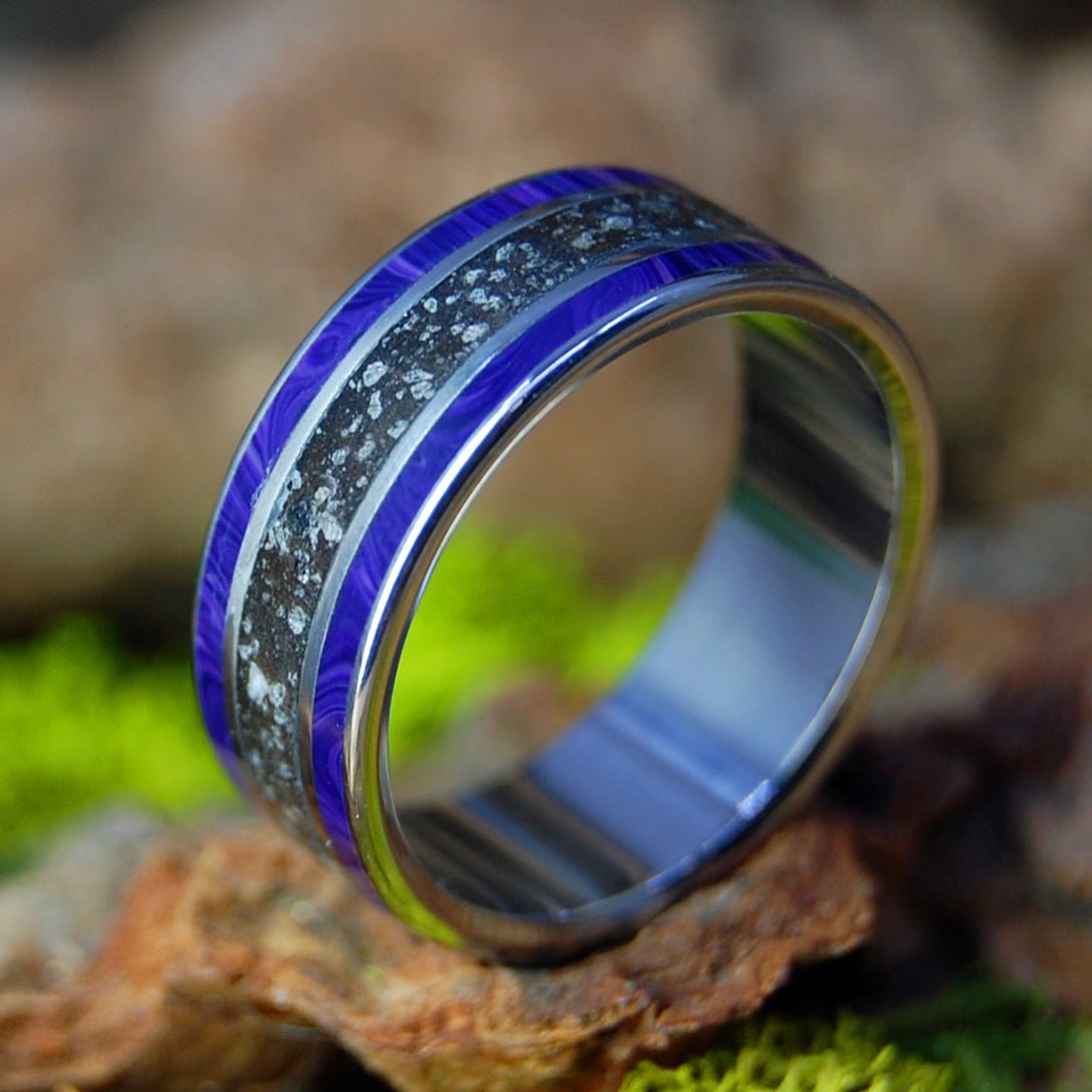 Paradise Cove | Men's Charoite, Beach Sand & Titanium Wedding Ring - Minter and Richter Designs