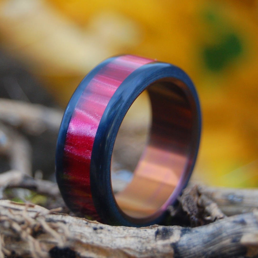 Passion & Resilience | Men's Red Marbled Opalescent Resin & Titanium Wedding Ring - Minter and Richter Designs