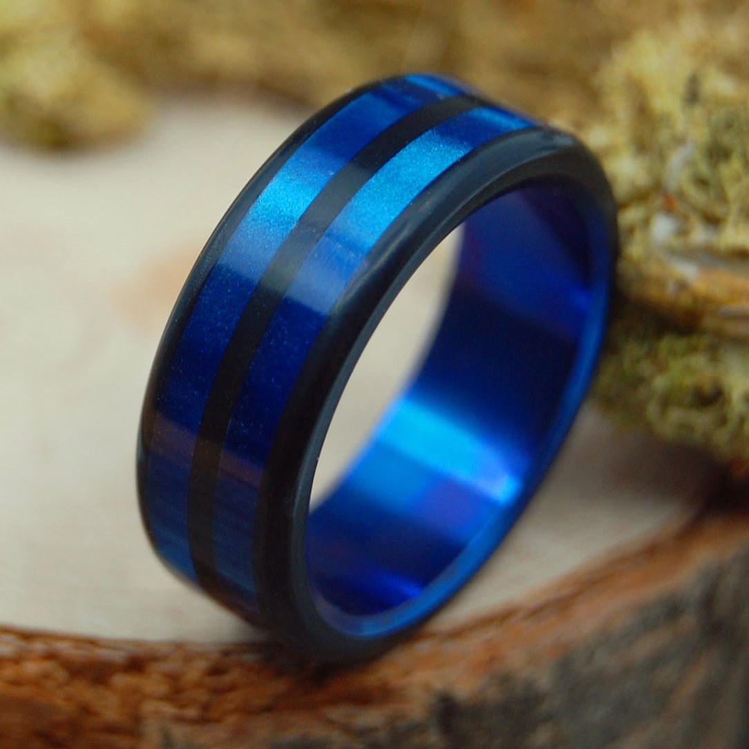 Perfect Orbit | Men's Black Resin, Blue Resin & Titanium Wedding Ring - Minter and Richter Designs