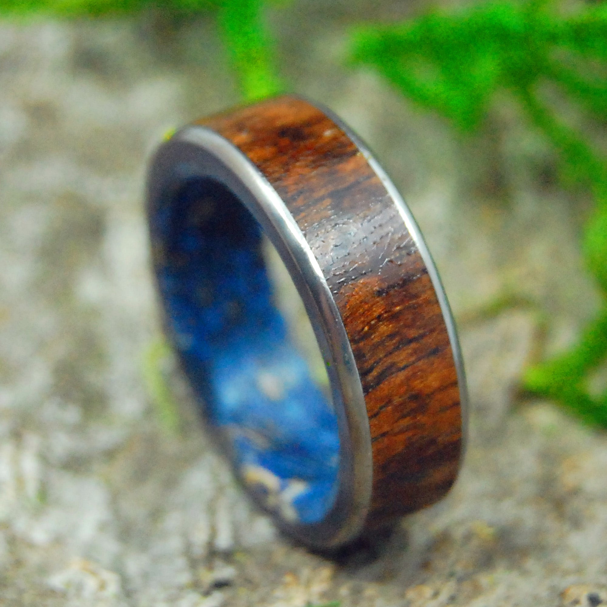 Poseidon's Conifer | Men's Koa Wood, Dark Blue Box Elder & Titanium Wedding Ring - Minter and Richter Designs