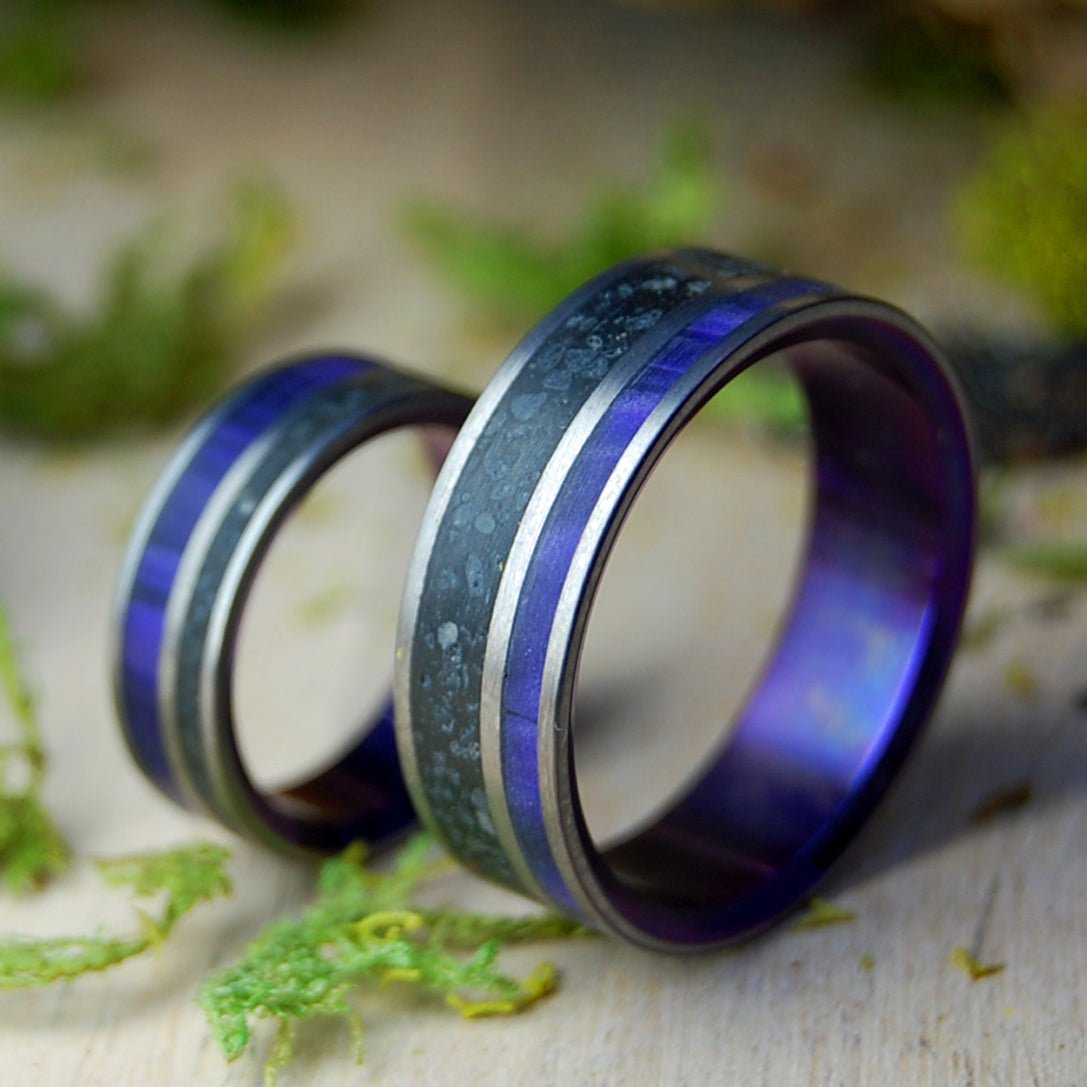 Purple Heart at Vik Beach Iceland | Beach Sand & Purple Marbled Opalescent - Unique Wedding Rings - Minter and Richter Designs