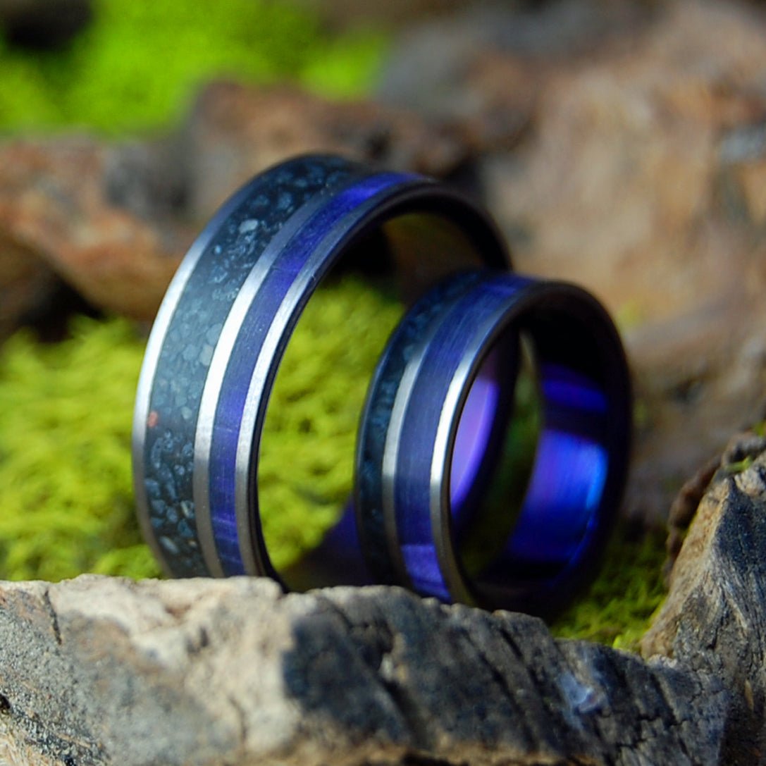 Purple Heart at Vik Beach Iceland | Beach Sand & Purple Marbled Opalescent - Unique Wedding Rings - Minter and Richter Designs