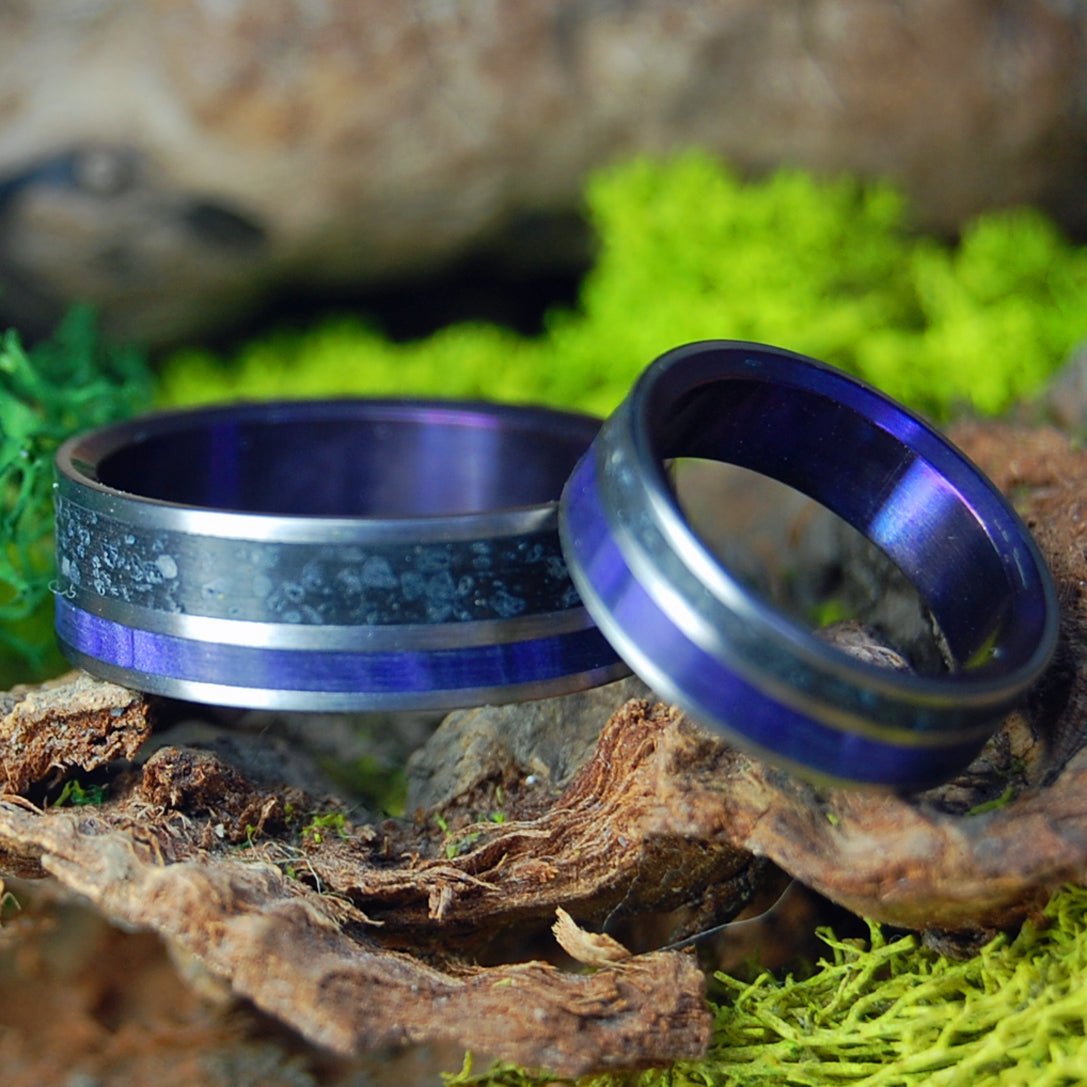 Purple Heart at Vik Beach Iceland | Beach Sand & Purple Marbled Opalescent - Unique Wedding Rings - Minter and Richter Designs