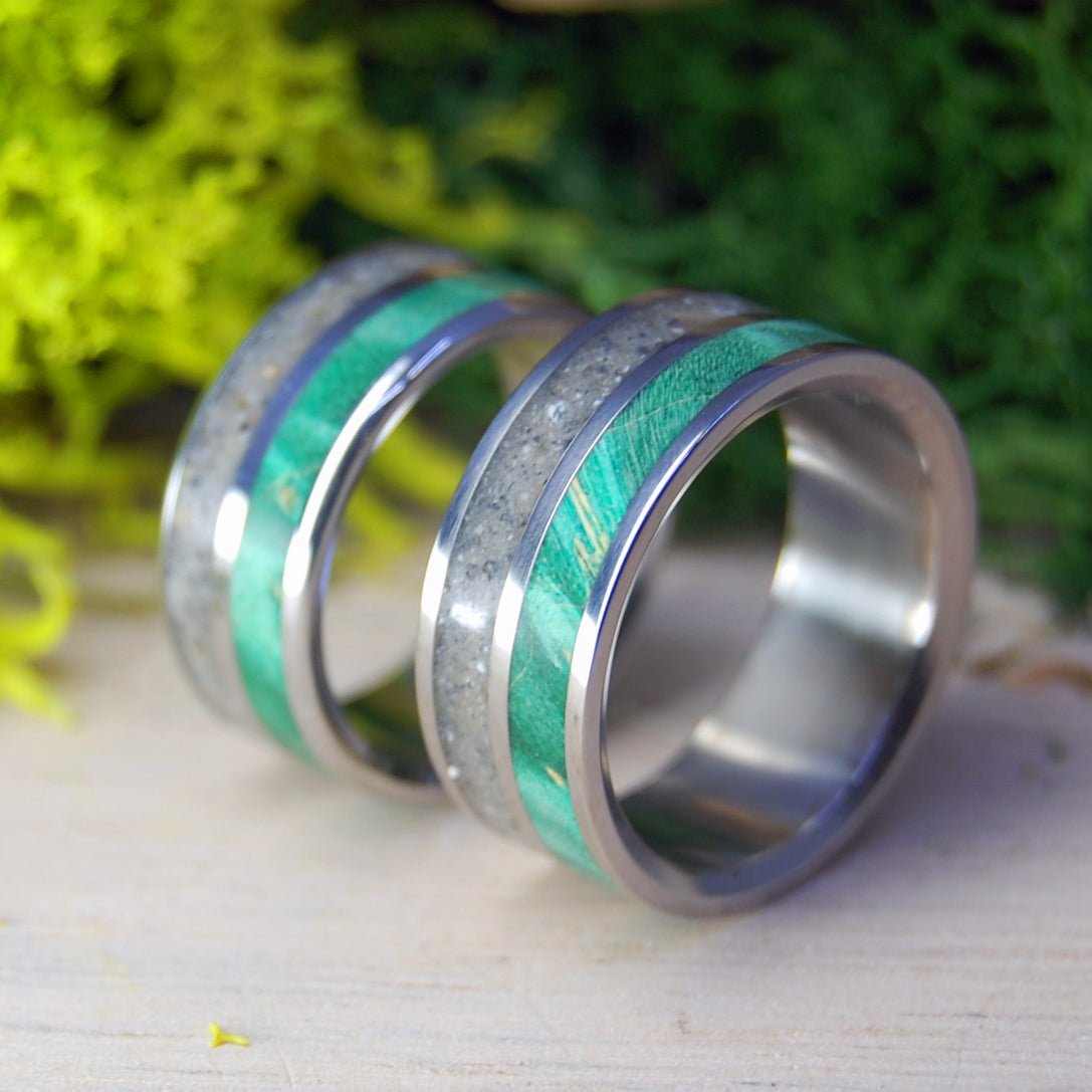 Race Point | Beach Sand And Wood Ring - Titanium Wedding Ring Set - Minter and Richter Designs