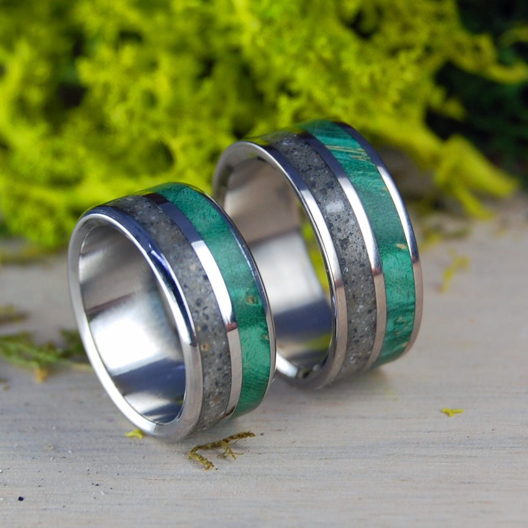 Race Point | Beach Sand And Wood Ring - Titanium Wedding Ring Set - Minter and Richter Designs