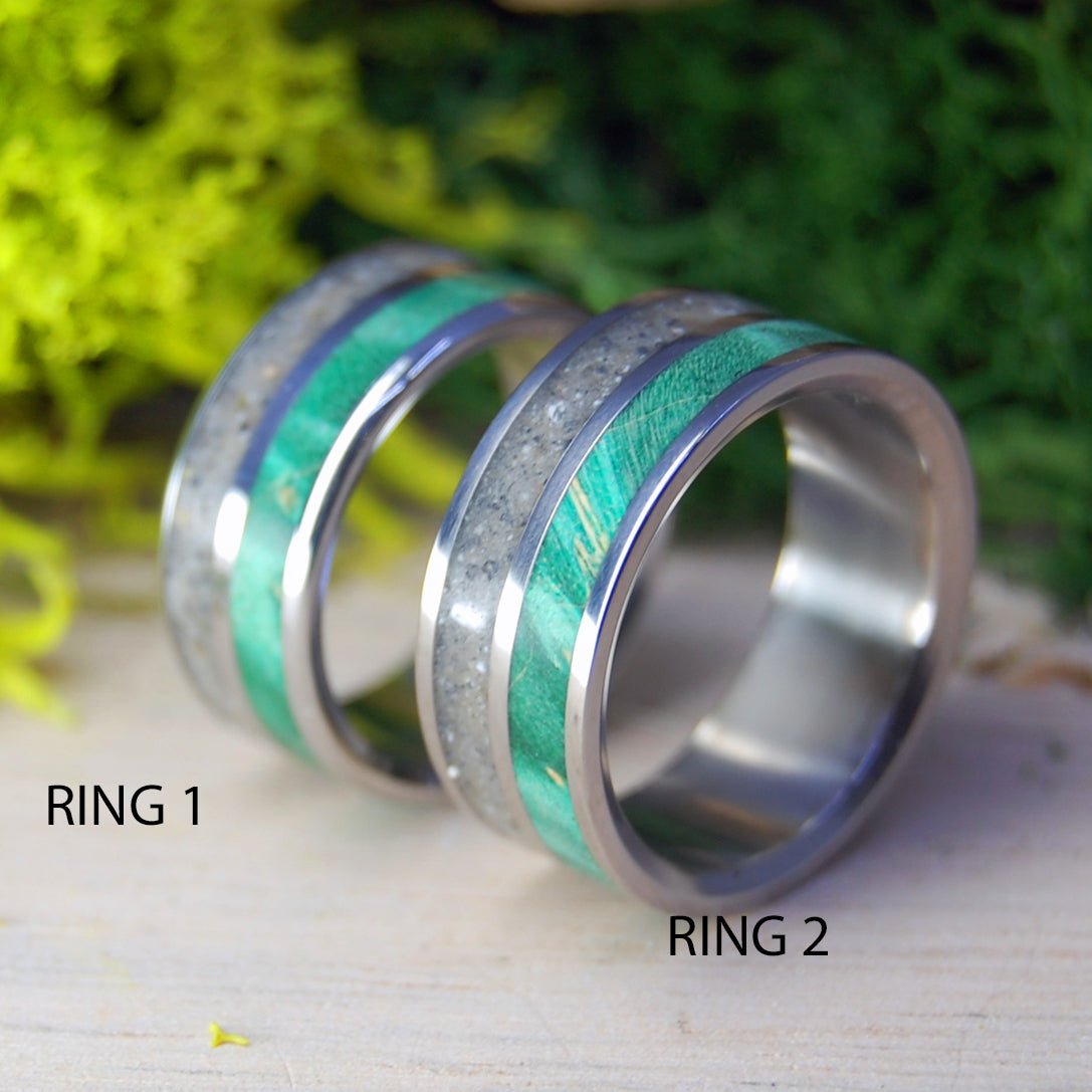 Race Point | Beach Sand And Wood Ring - Titanium Wedding Ring Set - Minter and Richter Designs