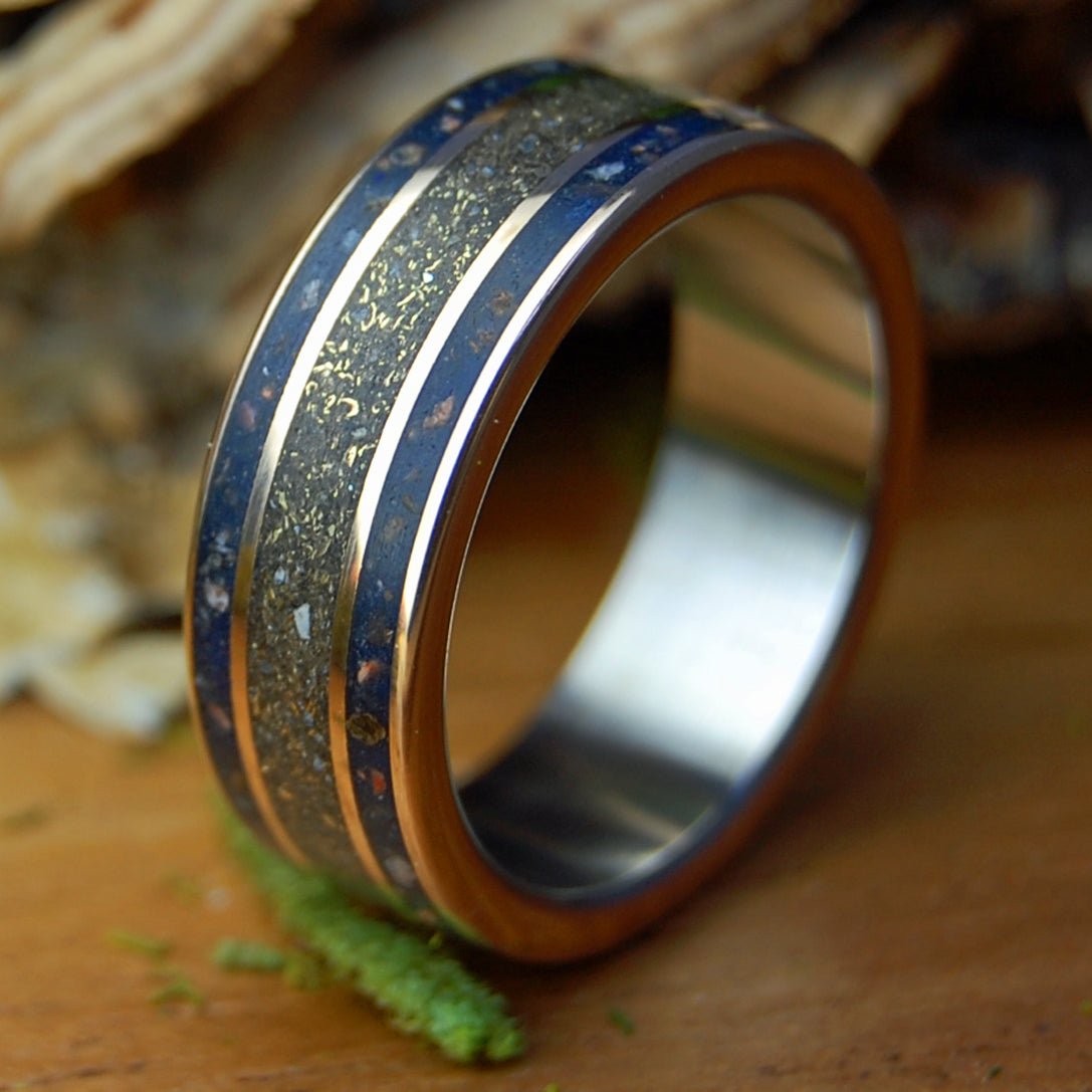 REVOLUTION ARIZONA BRONZE | Men's Battleground Earth, Bullet Fragments & Titanium and Bronze Wedding Ring - Minter and Richter Designs
