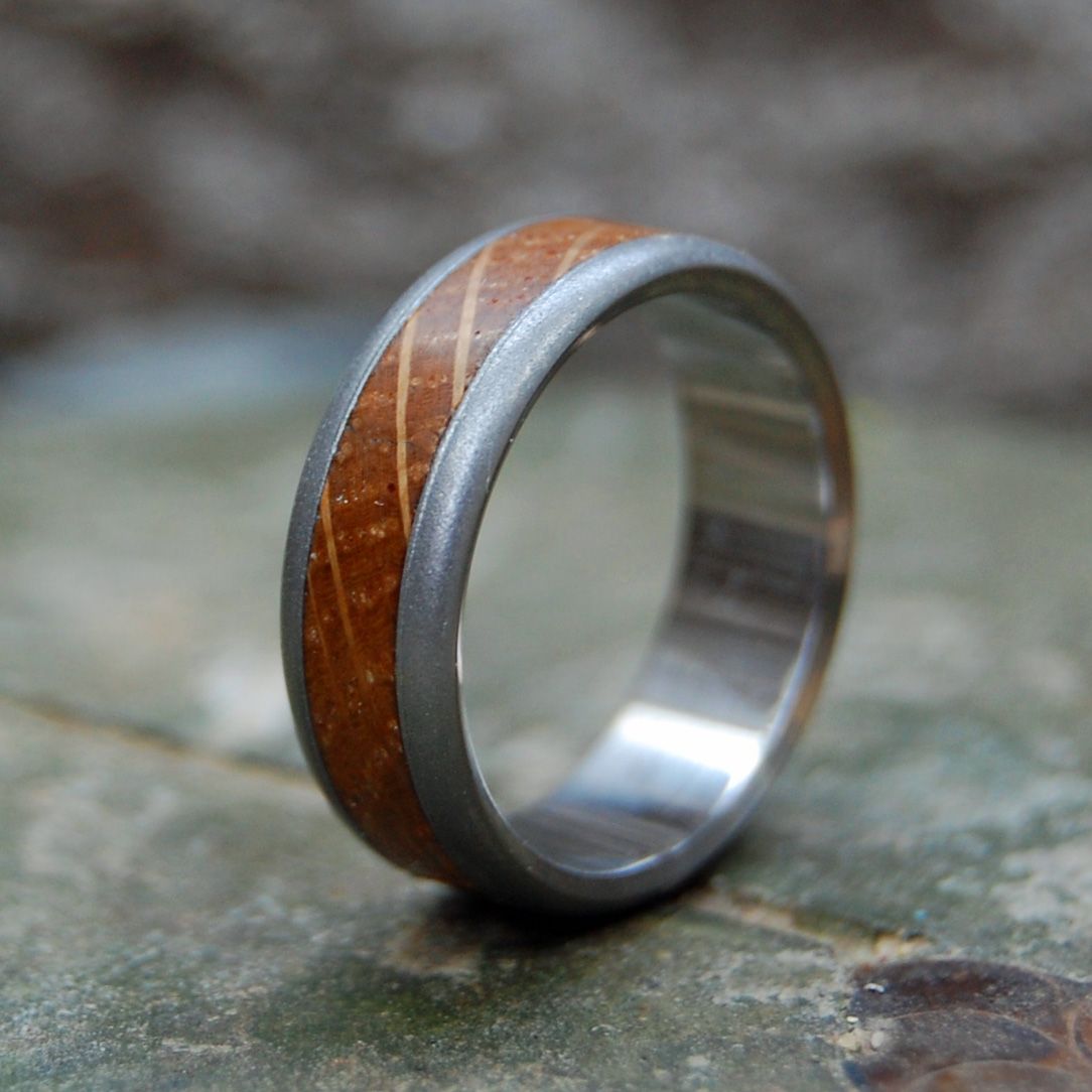 Round Bully Boy Blasted | Men's Whiskey Barrel Wood & Titanium Wedding Ring - Minter and Richter Designs