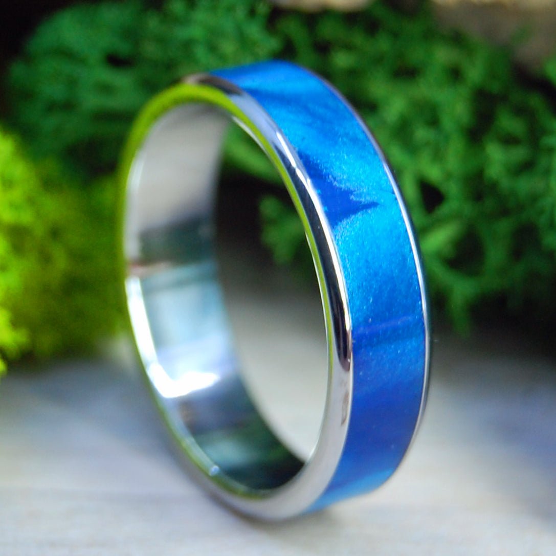 Round Midnight | Men's Blue Marbled Resin & Titanium Wedding Ring - Minter and Richter Designs