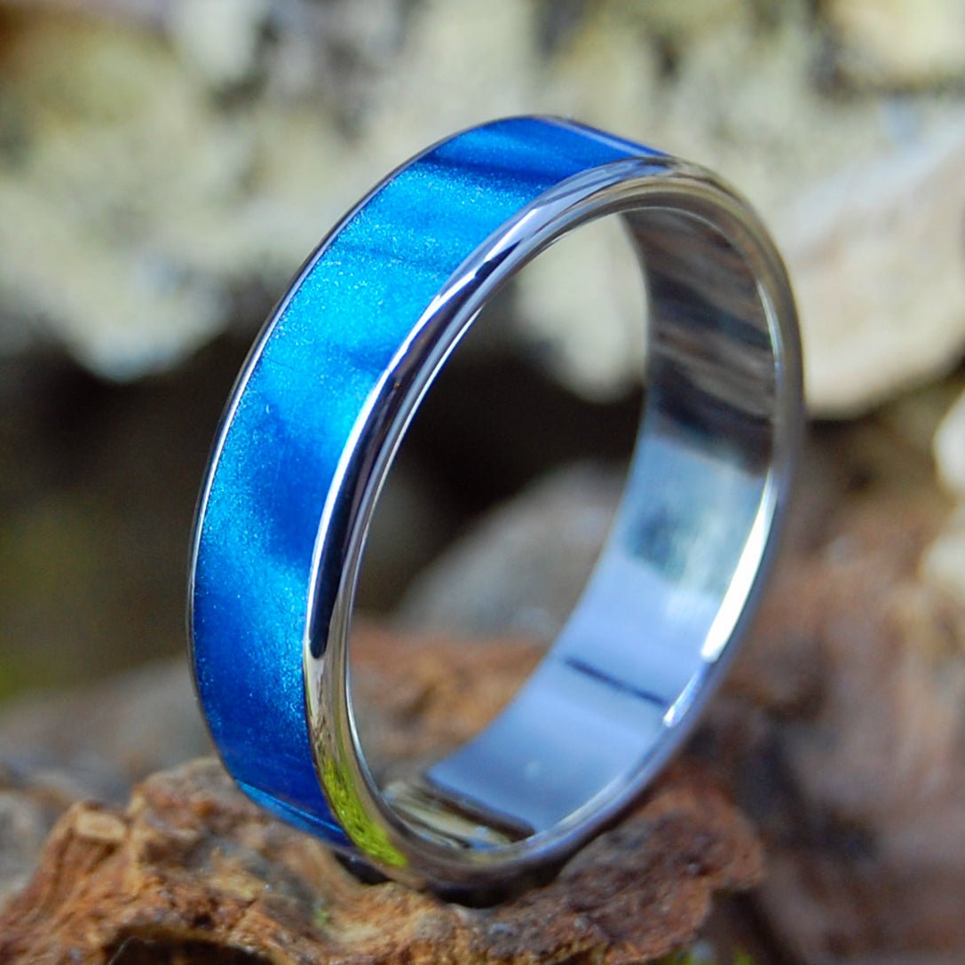 Round Midnight | Men's Blue Marbled Resin & Titanium Wedding Ring - Minter and Richter Designs