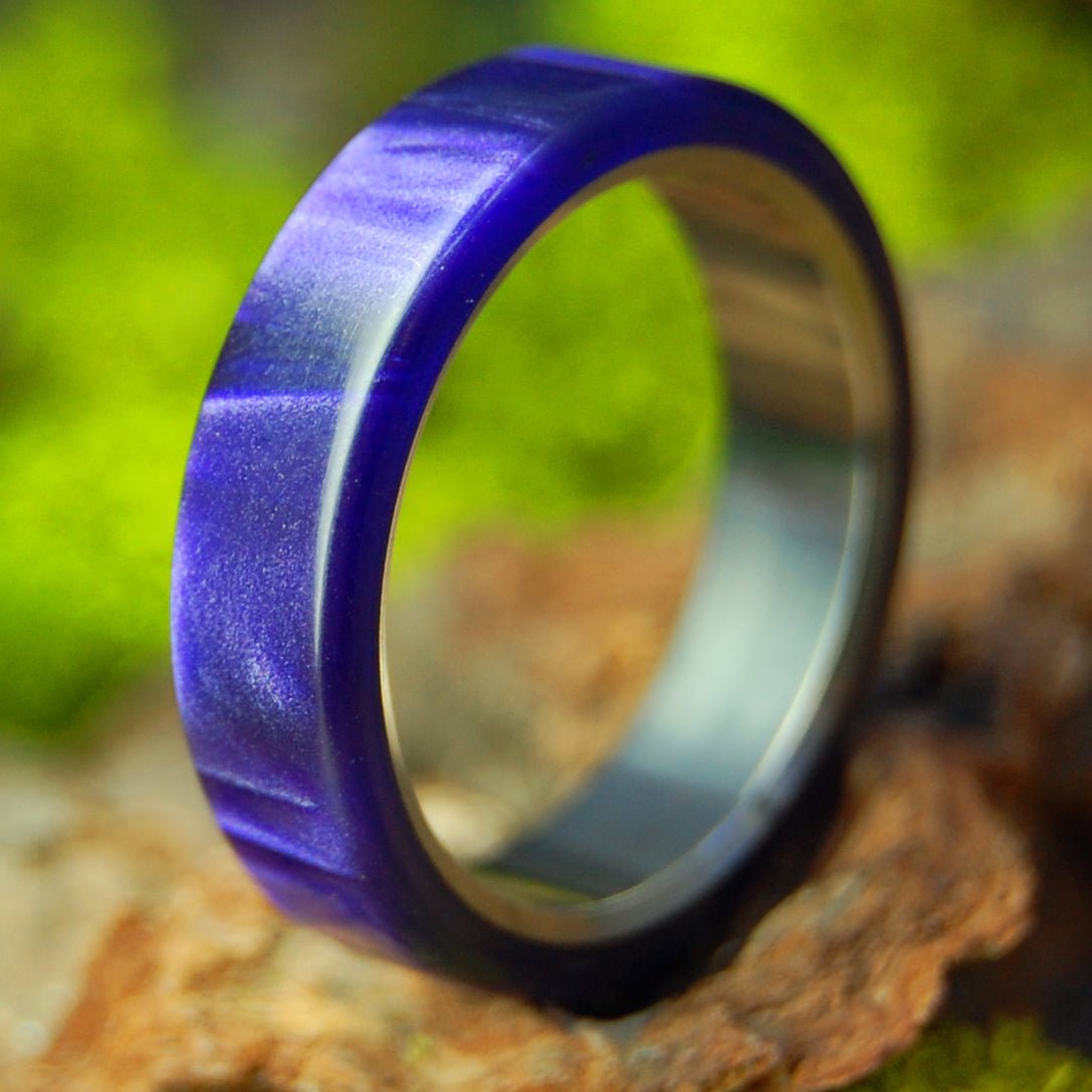 Royal Swim Out | Size 8.5 At 5.6mm | Purple Marbled Opalescent Resin | Unique Wedding Band | On Sale - Minter and Richter Designs