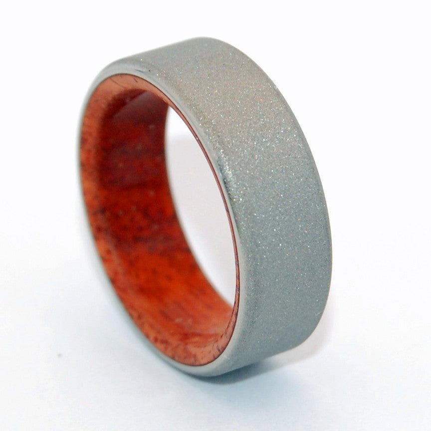 Sanctum Sandblasted | Men's Amboyna Burl Wood & Titanium Wedding Ring - Minter and Richter Designs