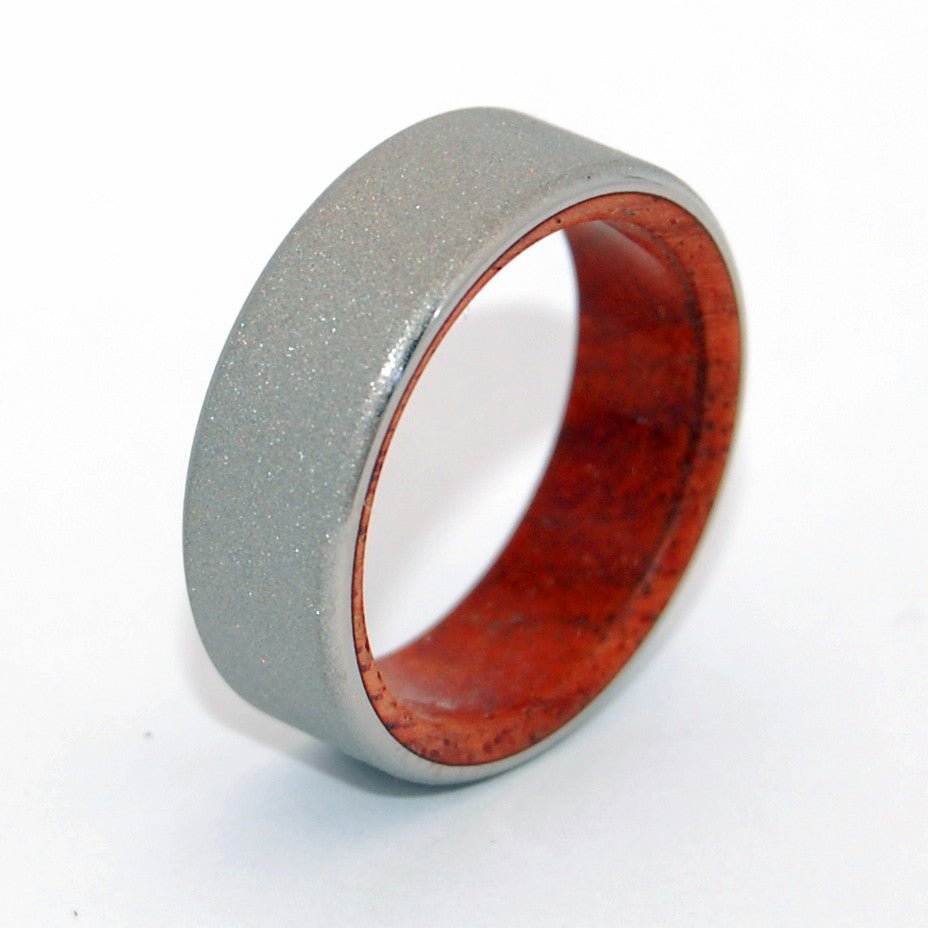 Sanctum Sandblasted | Men's Amboyna Burl Wood & Titanium Wedding Ring - Minter and Richter Designs