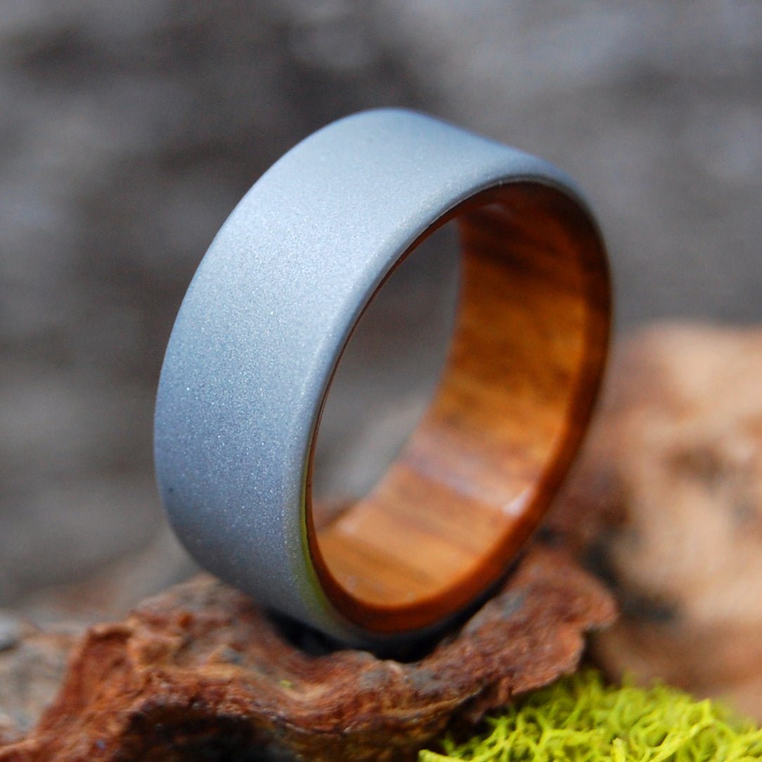 Sandblasted Ancient Kauri Kore | Men's Kauri Wood & Titanium Wedding Ring - Minter and Richter Designs