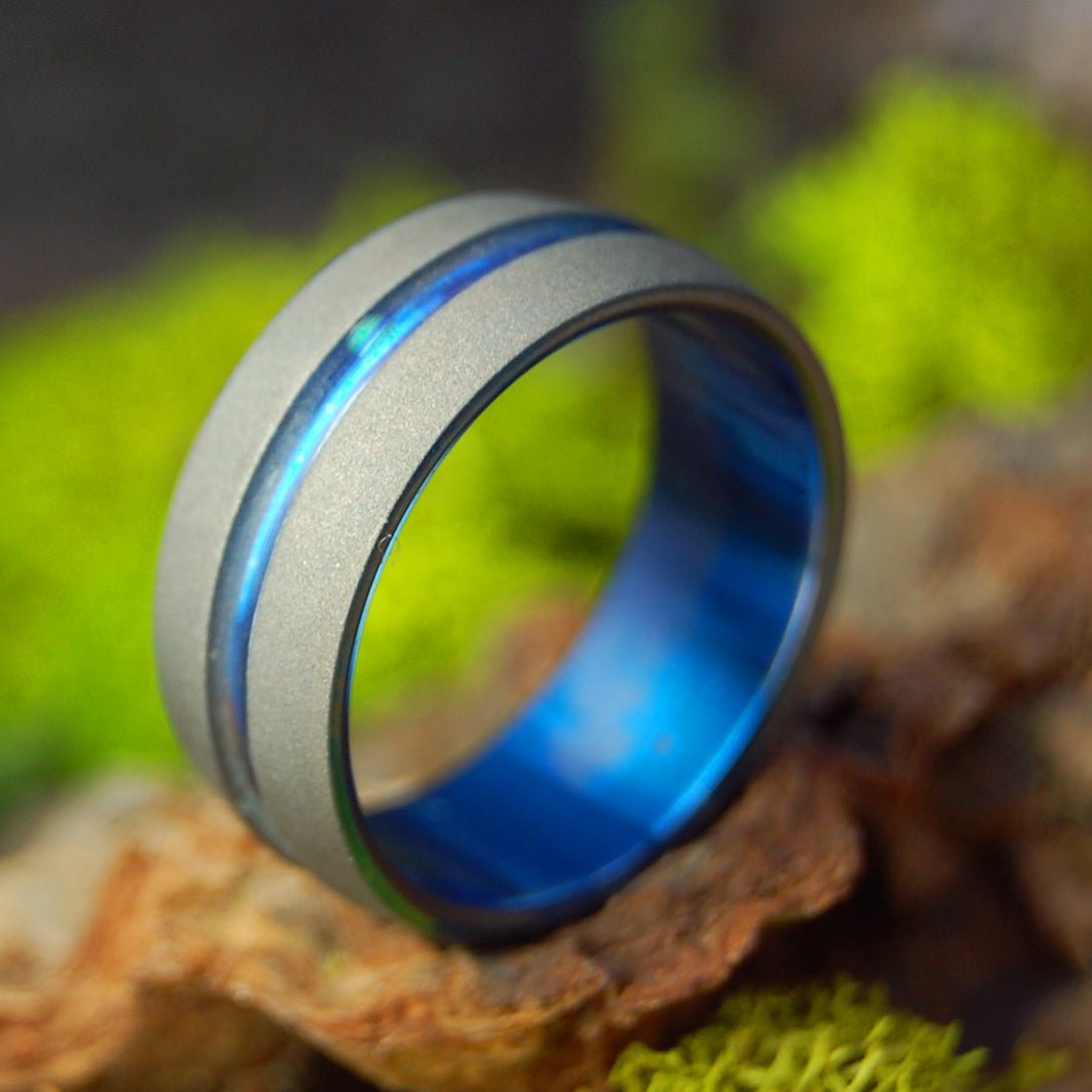 Sandblasted Blue Signature | Size 9 At 8mm | Titanium Wedding Ring | On Sale - Minter and Richter Designs