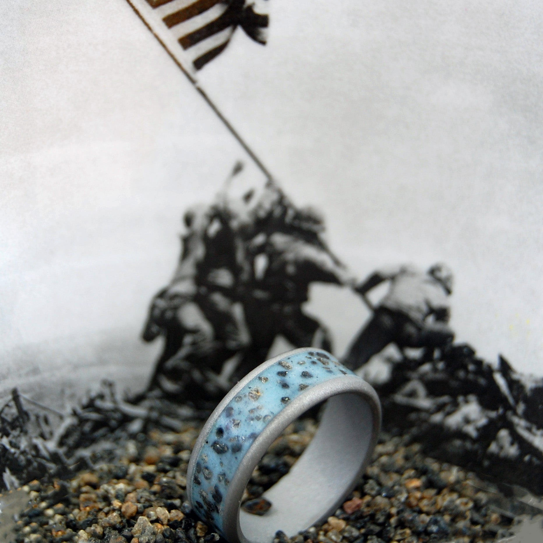 Sandblasted Gray Dawn At Iwo Jima | Men's Iwo Jima Beach Sand & Titanium Wedding Ring - Minter and Richter Designs