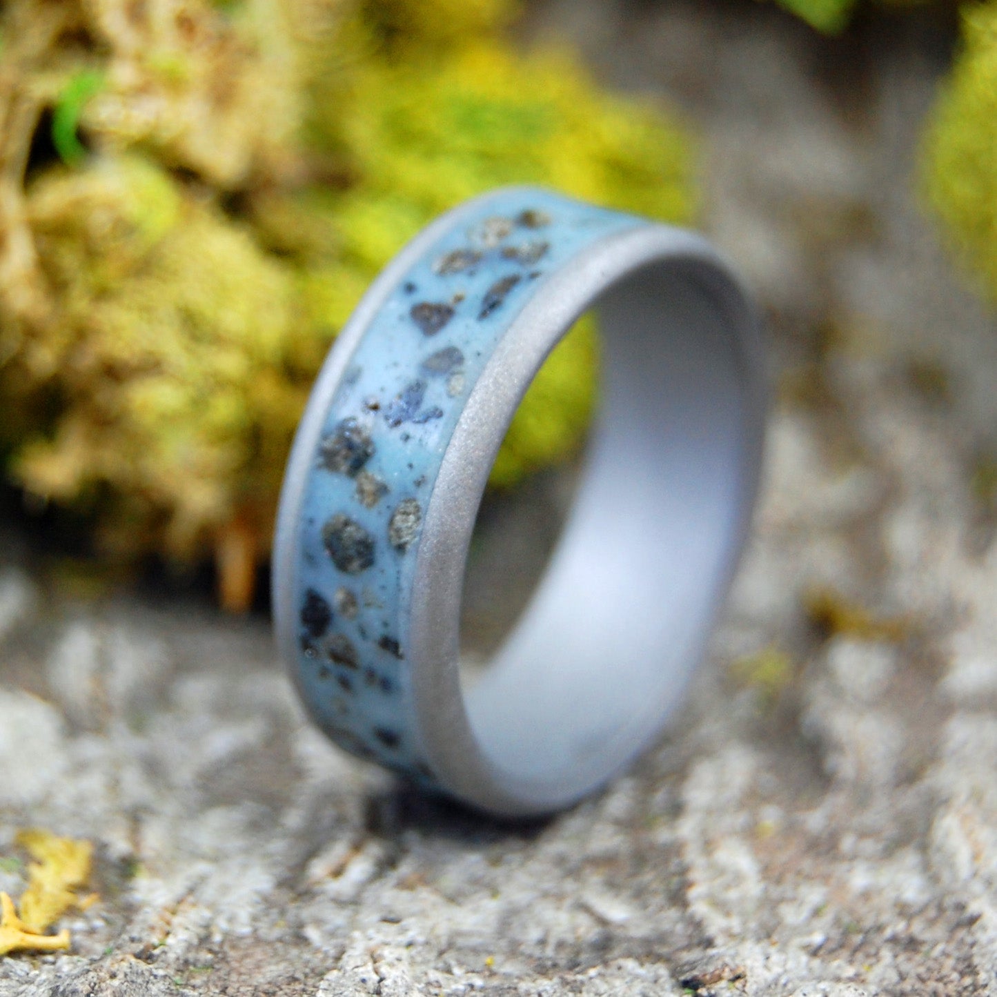 Sandblasted Gray Dawn At Iwo Jima | Men's Iwo Jima Beach Sand & Titanium Wedding Ring - Minter and Richter Designs
