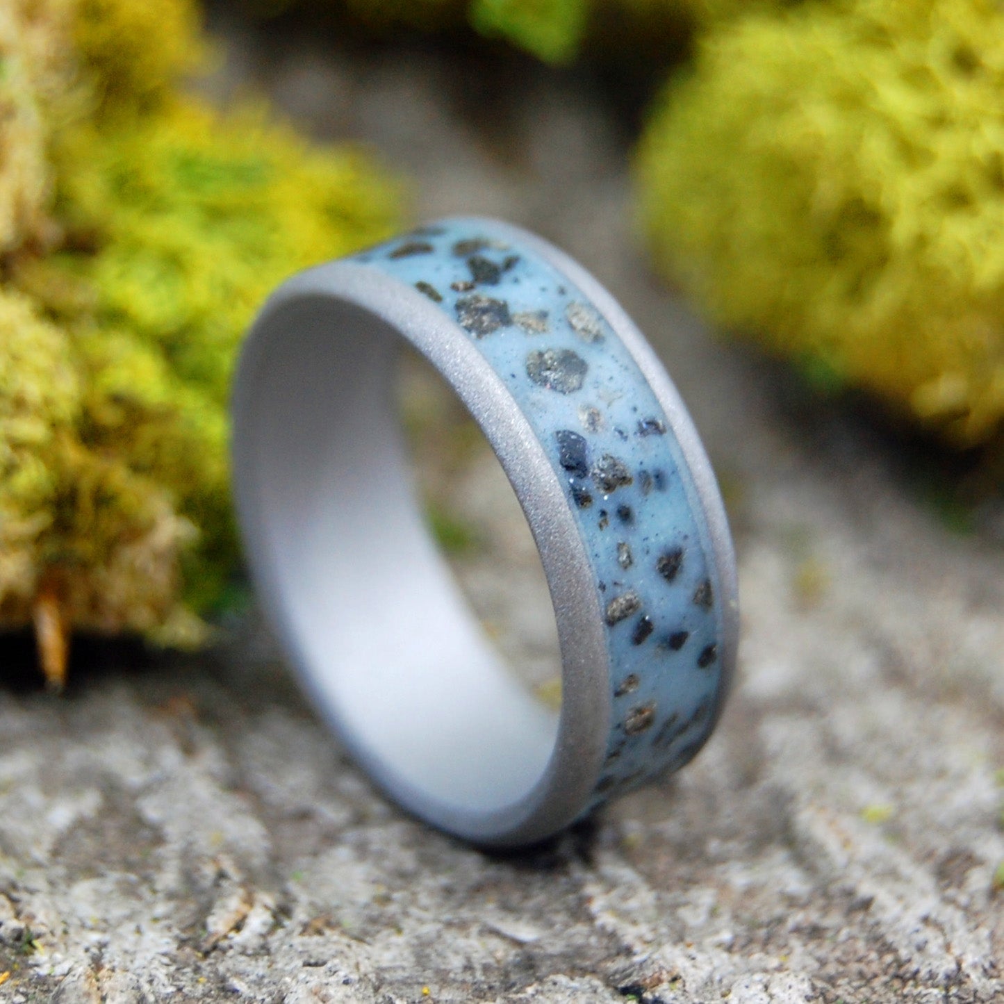 Sandblasted Gray Dawn At Iwo Jima | Men's Iwo Jima Beach Sand & Titanium Wedding Ring - Minter and Richter Designs