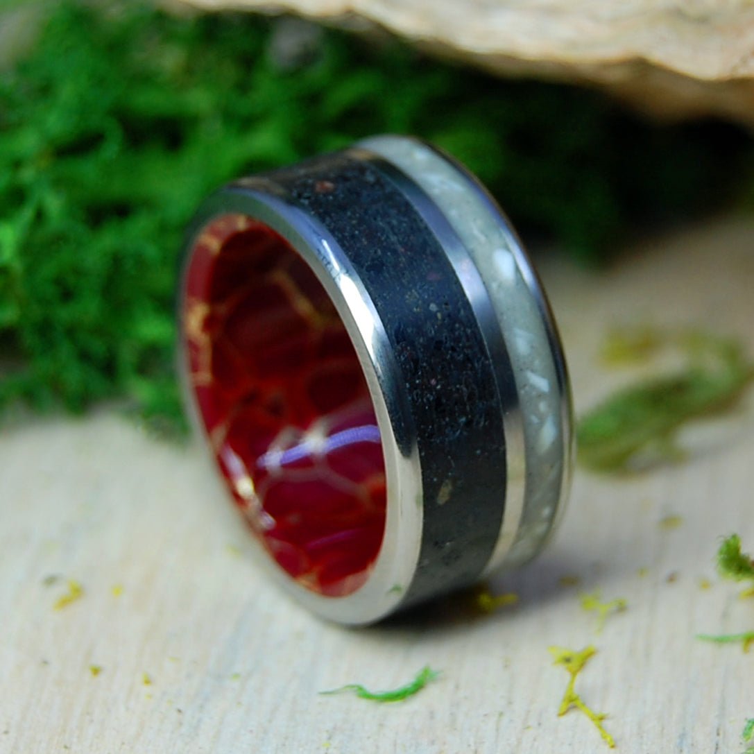 Scandinavian Wolf | Men's Wolf Teeth, Norway Beach Sand & Jasper Wedding Ring - Minter and Richter Designs