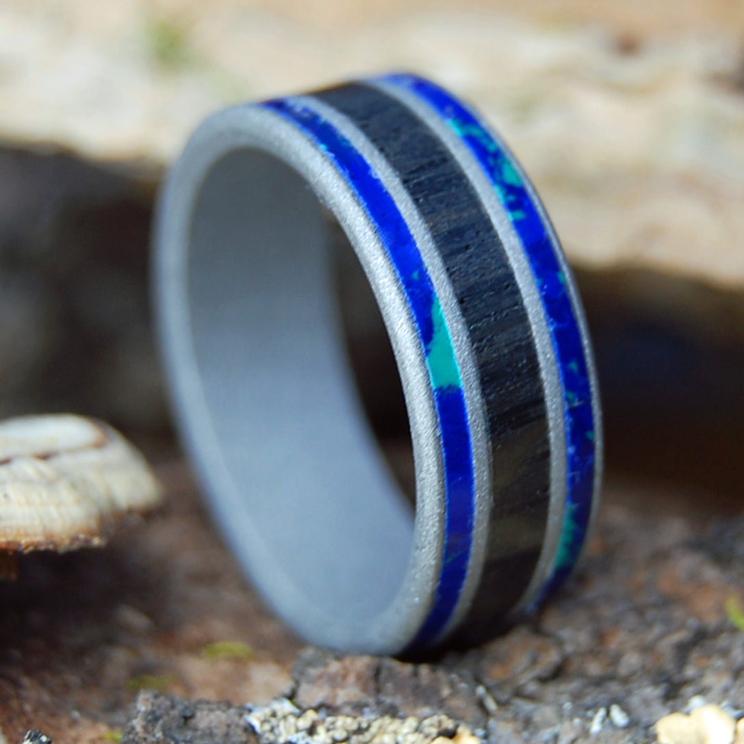 SCOTTISH SEAS | Men's Scottish Bog Oak, Azurite & Titanium Wedding Ring - Minter and Richter Designs