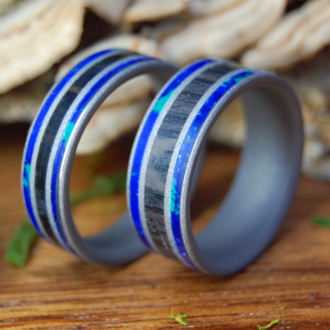 SCOTTISH SEAS SET | Scottish Bog Oak & Stone - Unique Wedding Rings - Wedding Rings - Minter and Richter Designs