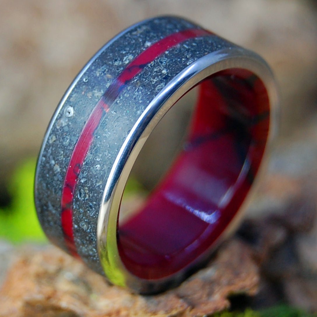SEMPER FIDELIS - Iwo Jima | Men's Crimson & Black Jasper - Iwo Jima Beach Sand | Titanium Military Wedding Ring - Minter and Richter Designs