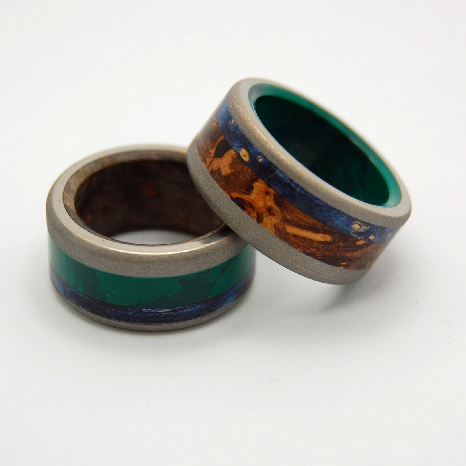 Shikoku Island & Yoshino River | Jade Stone, Blue Box Elder Wood & Titanium - Wooden Wedding Ring - Minter and Richter Designs