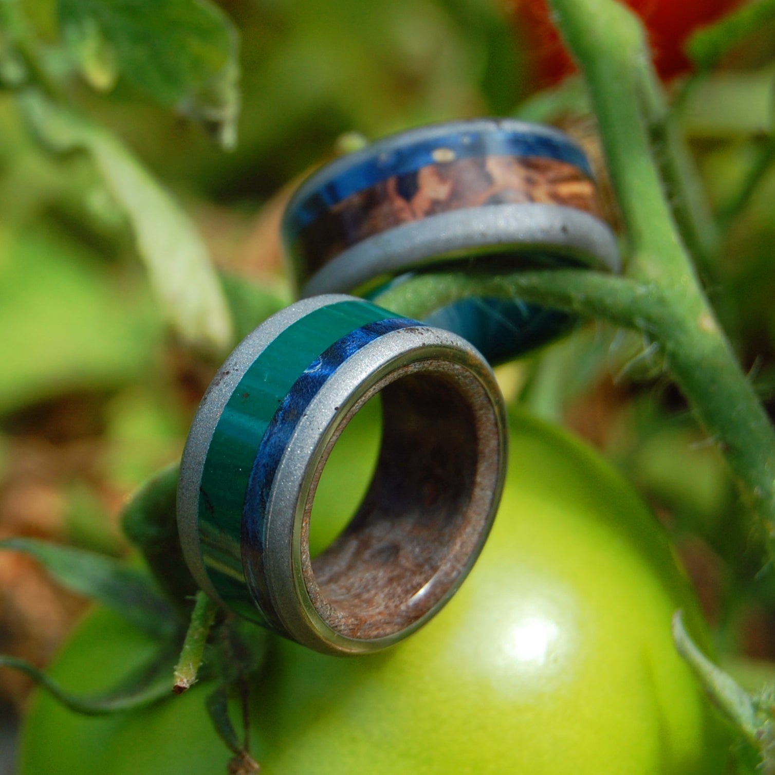 Shikoku Island & Yoshino River | Jade Stone, Blue Box Elder Wood & Titanium - Wooden Wedding Ring - Minter and Richter Designs