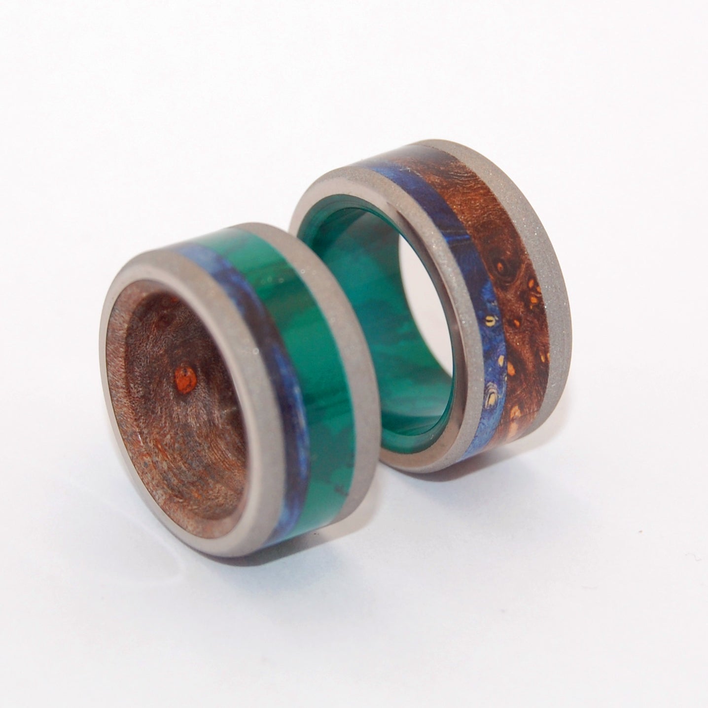 Shikoku Island & Yoshino River | Jade Stone, Blue Box Elder Wood & Titanium - Wooden Wedding Ring - Minter and Richter Designs