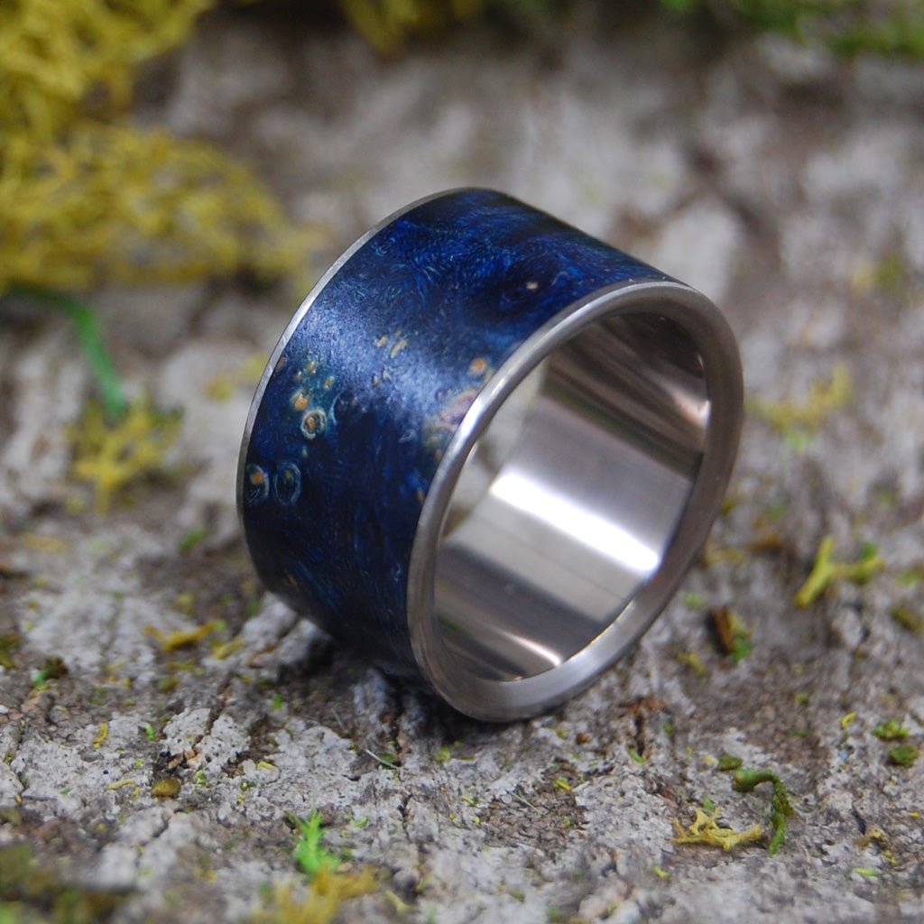 Shooting Stars | Size 7 At 11mm | Blue Box Elder Wood | Titanium Wedding Ring | On Sale - Minter and Richter Designs