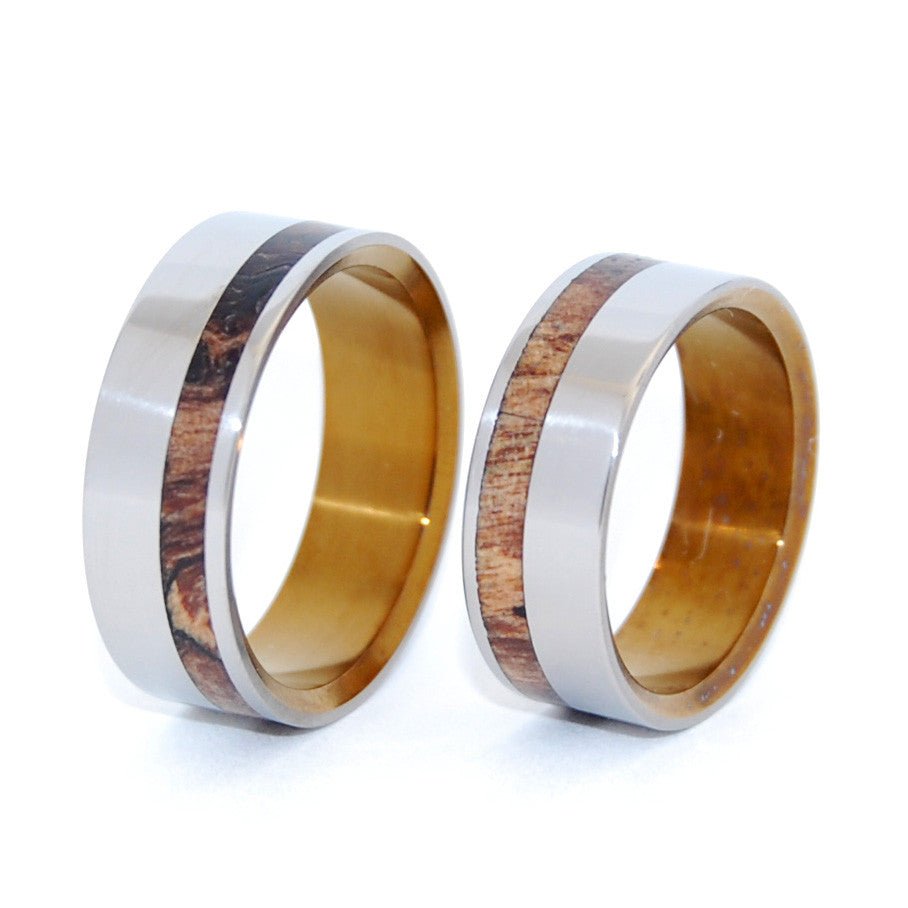 Silver Faun Maple | Maple Wood & Titanium - Unique Wedding Ring - Wedding Ring Set - Minter and Richter Designs