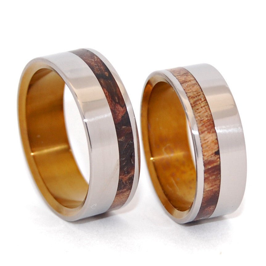 Silver Faun Maple | Maple Wood & Titanium - Unique Wedding Ring - Wedding Ring Set - Minter and Richter Designs