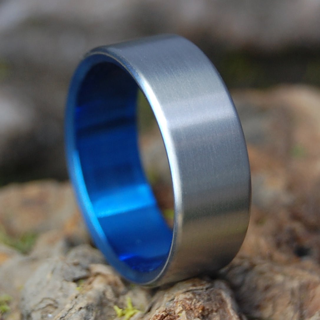 SIMPLE SATIN BLUE | Men's Satin Blue & Titanium Wedding Ring - Minter and Richter Designs