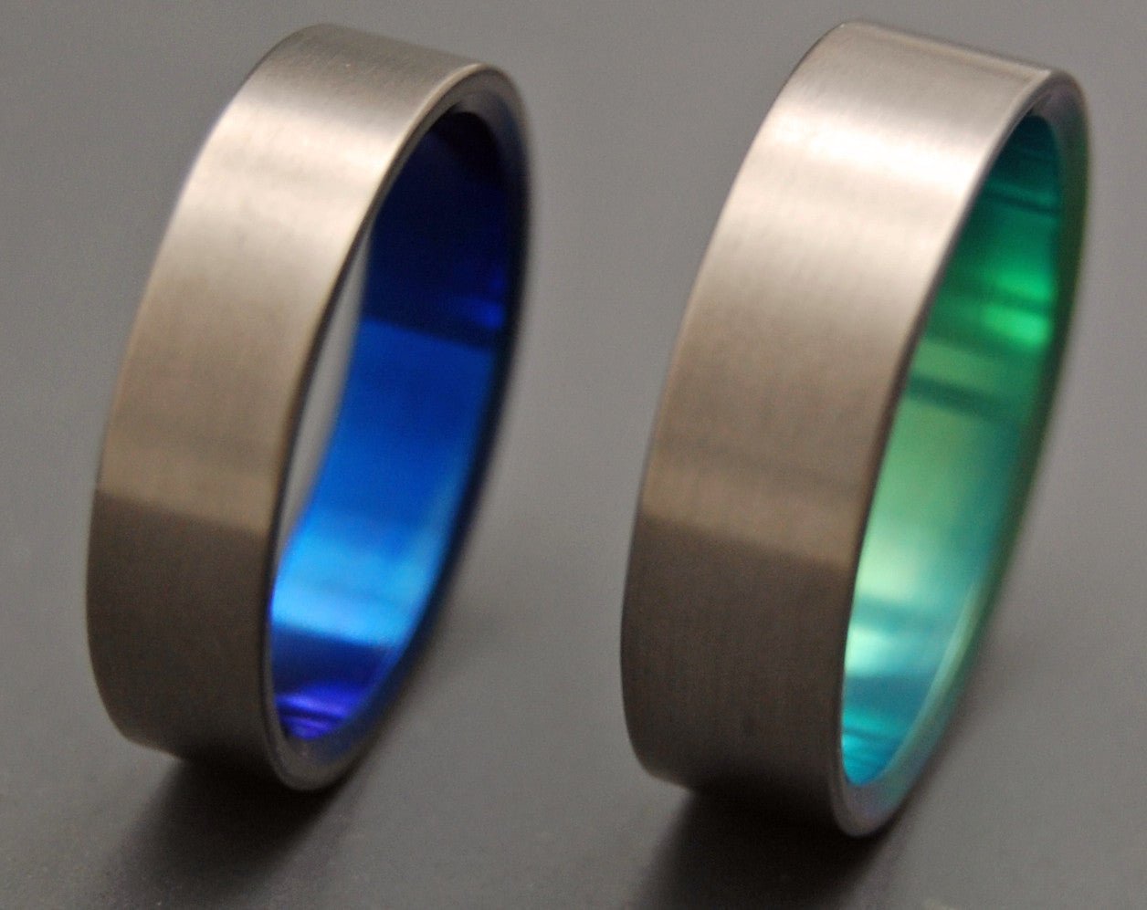 Simple Satin Green Blue | Hand Anodized Titanium - Unique Wedding Ring - Wedding Ring Sets - Minter and Richter Designs