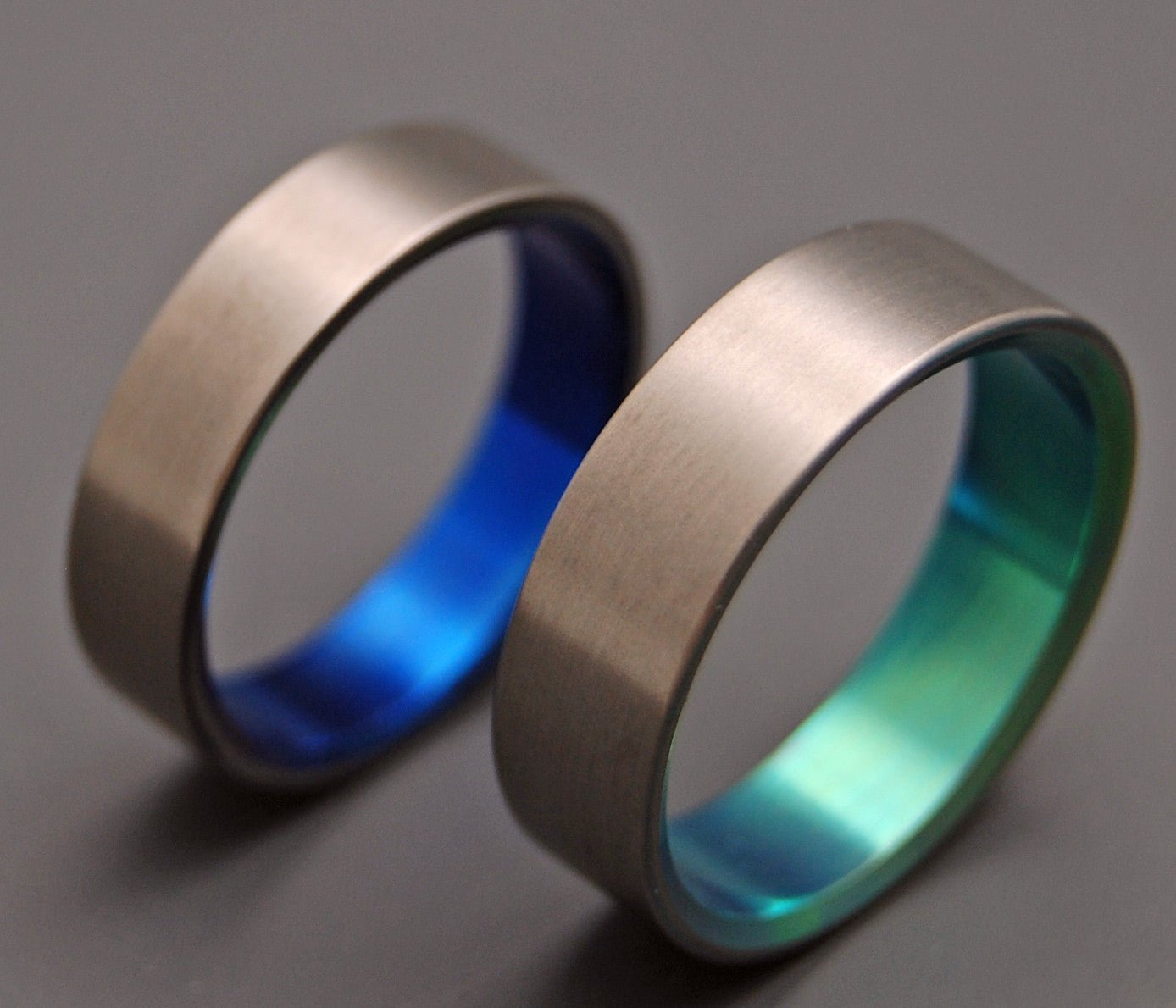 Simple Satin Green Blue | Hand Anodized Titanium - Unique Wedding Ring - Wedding Ring Sets - Minter and Richter Designs