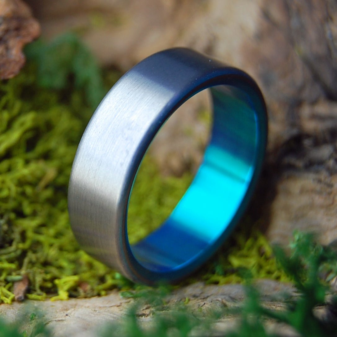 SIMPLE SATIN GREEN | Men's Satin Blue & Titanium Wedding Ring - Minter and Richter Designs