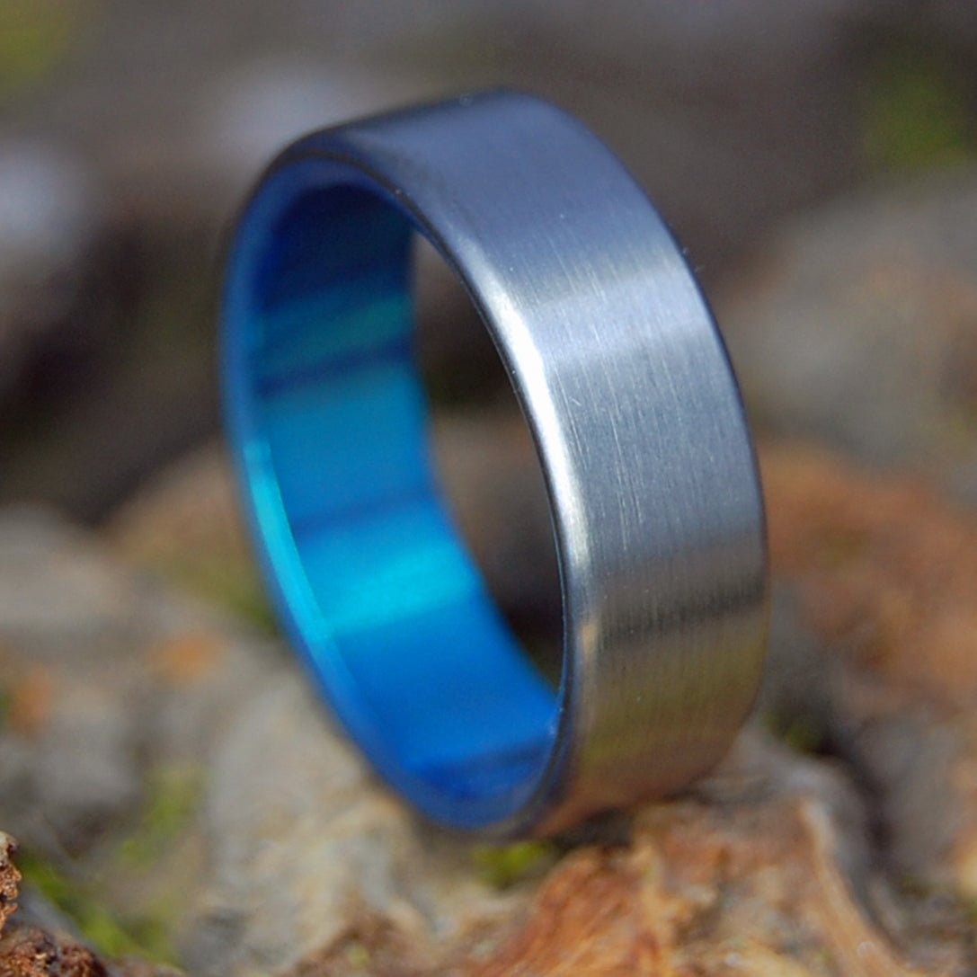 SIMPLE SATIN GREEN | Men's Satin Blue & Titanium Wedding Ring - Minter and Richter Designs