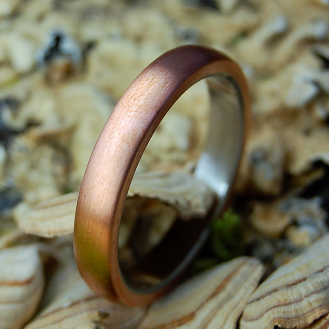 SLIM DOMED BOSTON COPPER | Men's Copper, Satin & Titanium Wedding Ring