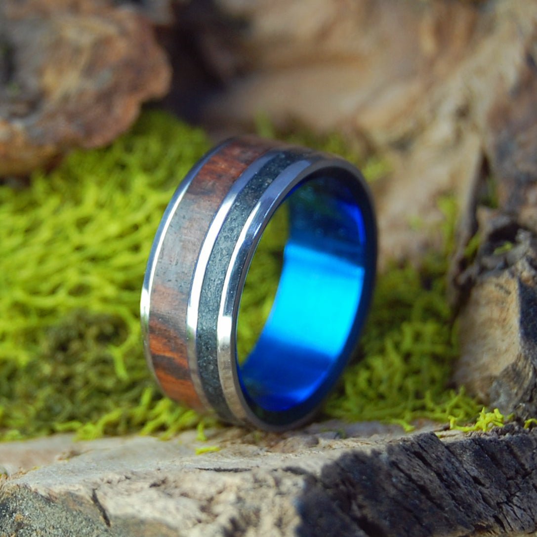 Snake In Iceland I Reynisfjara, Icelandic Lava And Snake Wood Wedding Ring | Men's Icelandic Lava, Snake Wood & Titanium Wedding Ring - Minter and Richter Designs