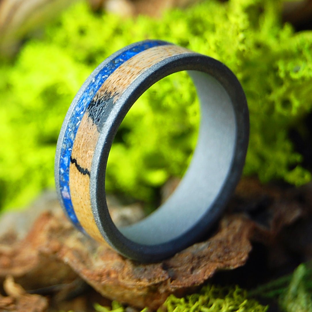 Spalted Dino Meteorite | Spalted Maple, Dinosaur Teeth & Crushed Meteorite - Unique Wedding Ring - Minter and Richter Designs