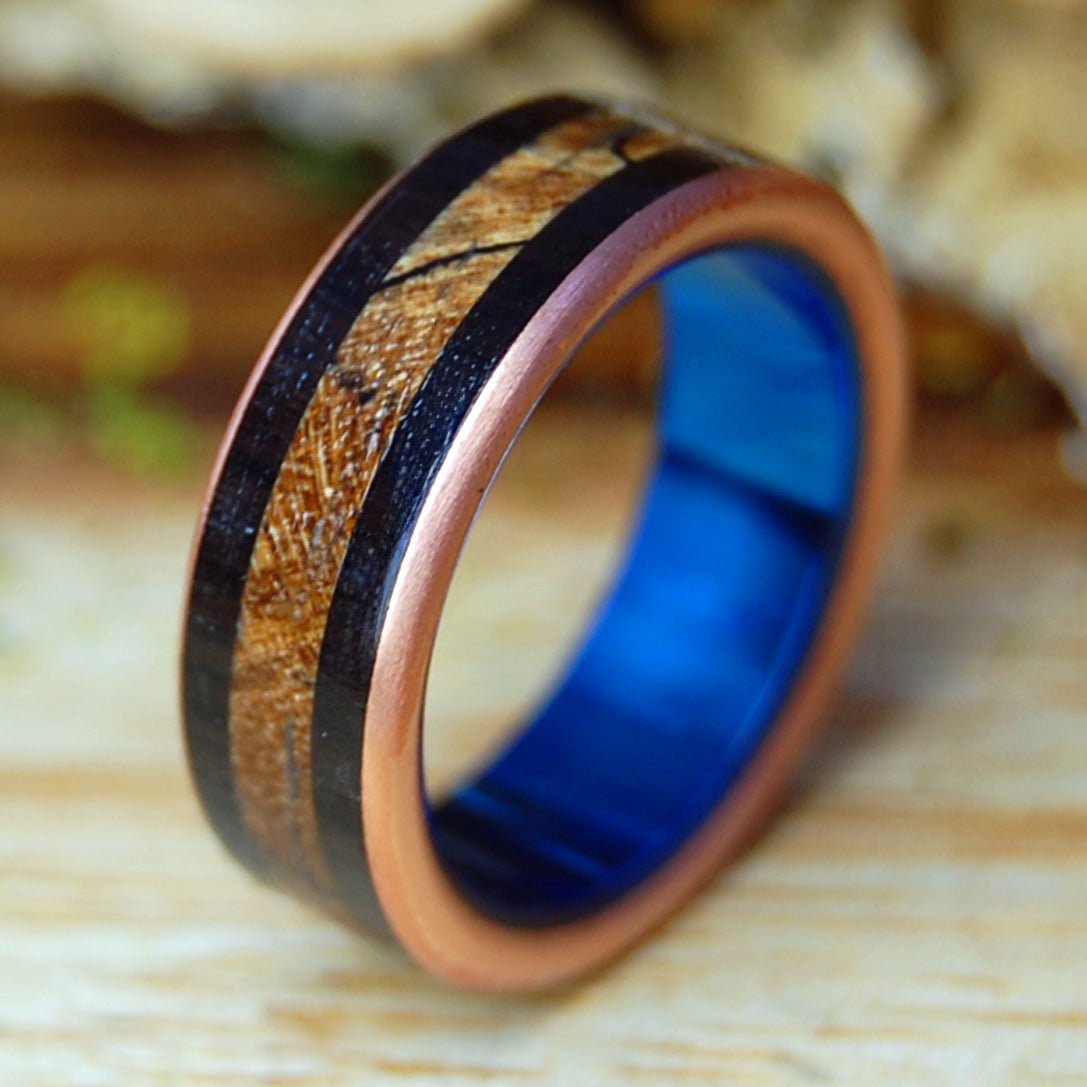SPALTED EBONY BLUE | Men's Spalted Maple, African Ebony & Titanium Wedding Ring - Minter and Richter Designs