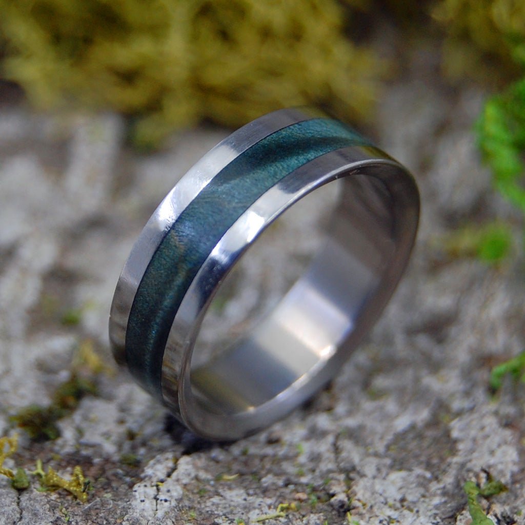 Starry Night | Size 7.25 At 6.4mm | Blue Box Elder Wood | Unique Wedding Ring | On Sale - Minter and Richter Designs