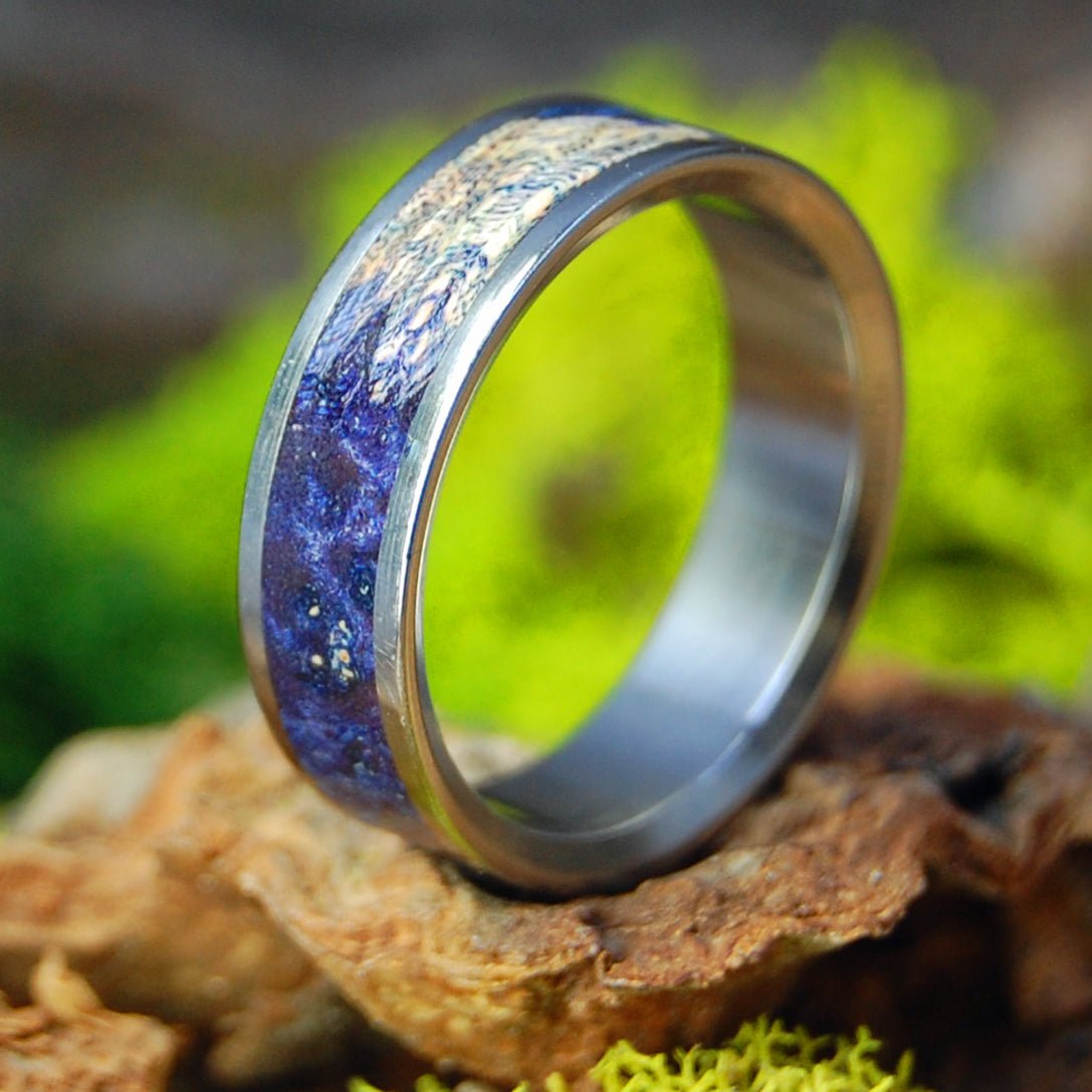 Starry Night | Size 8.75 At 6.4mm | Blue Box Elder Wood | Unique Wedding Ring | On Sale - Minter and Richter Designs
