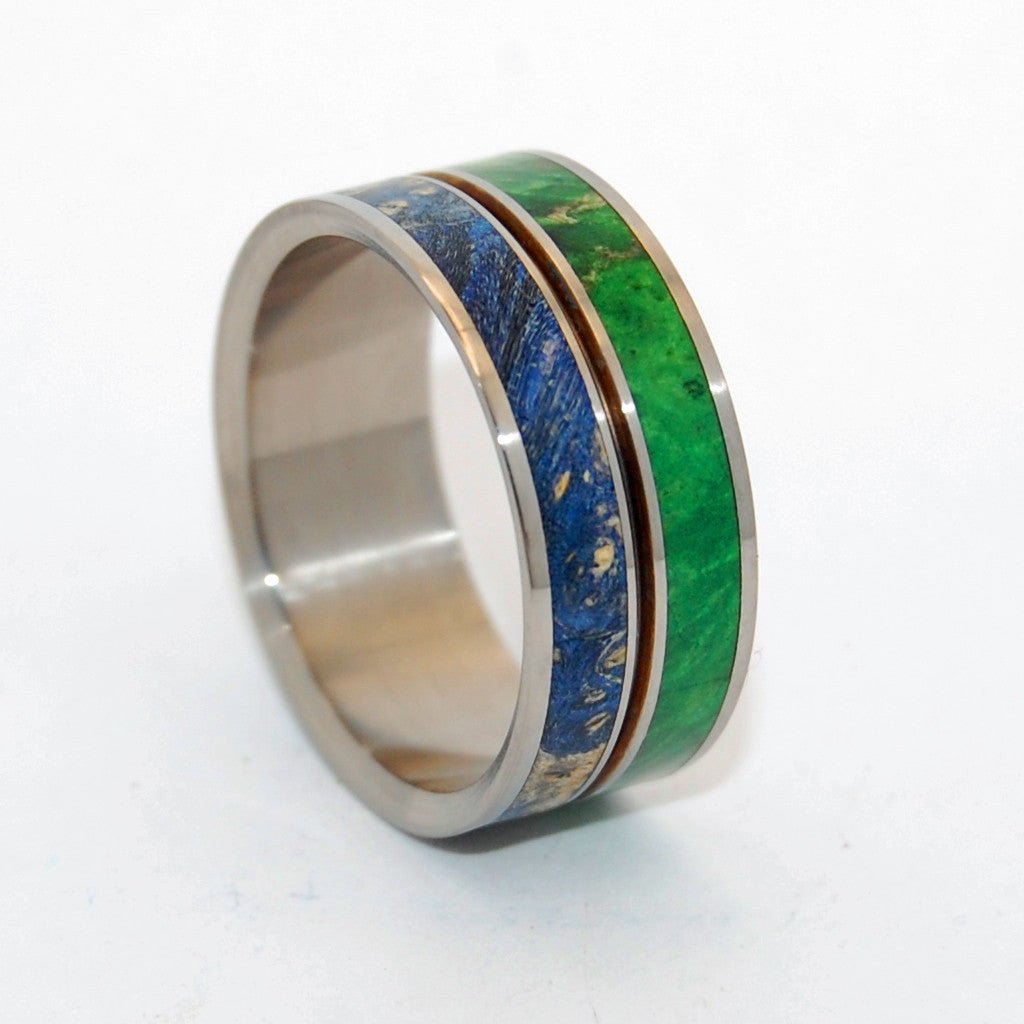 Stars & Moss | Men's Green Box Elder Wood, Blue Box Elder Wood & Titanium Wedding Ring - Minter and Richter Designs