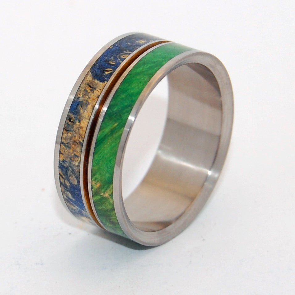 Stars & Moss | Men's Green Box Elder Wood, Blue Box Elder Wood & Titanium Wedding Ring - Minter and Richter Designs